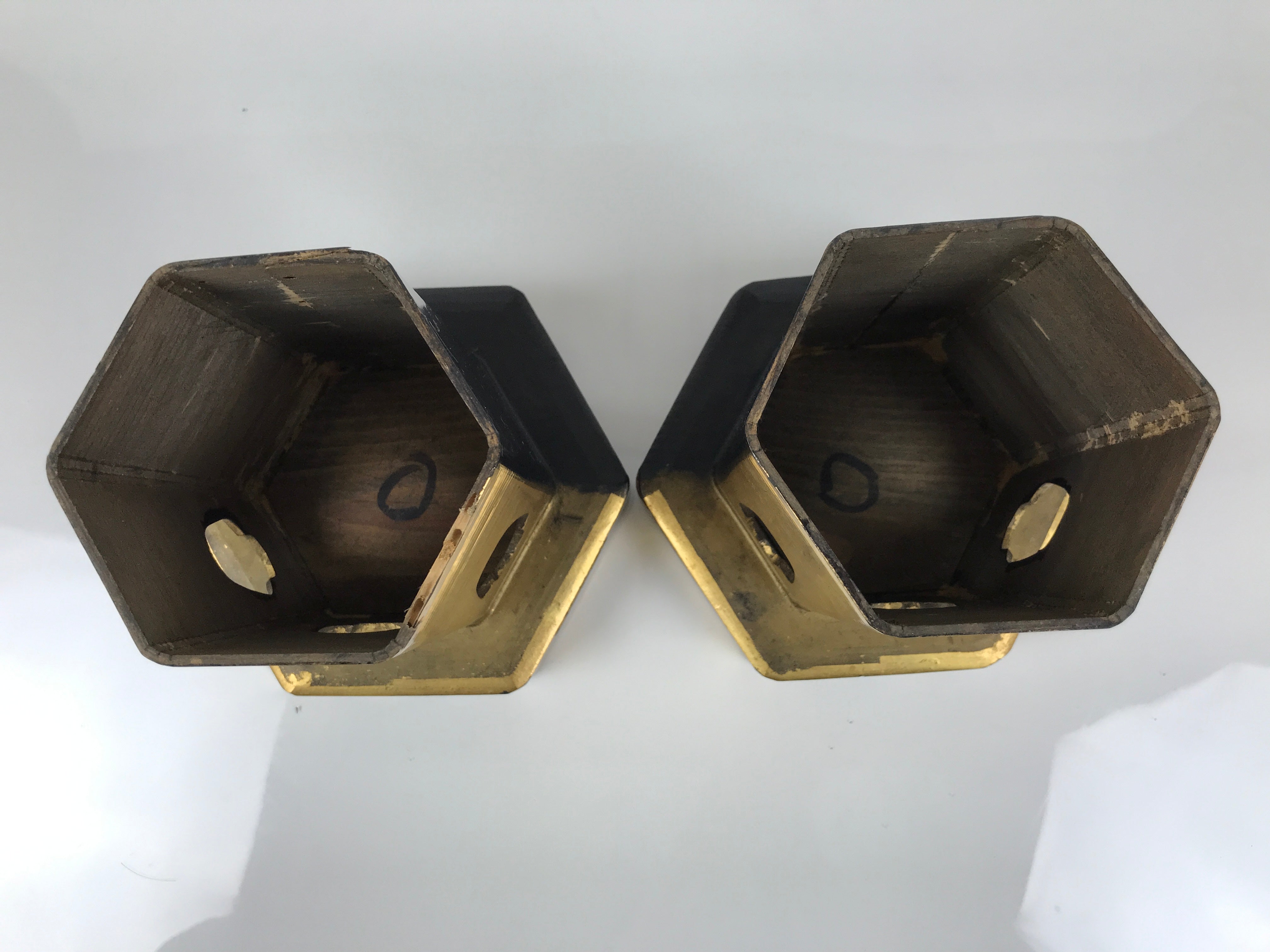 Antique Japanese Buddhist Altar Fitting Wooden Kuge Offering Stand 2pc Box BA817