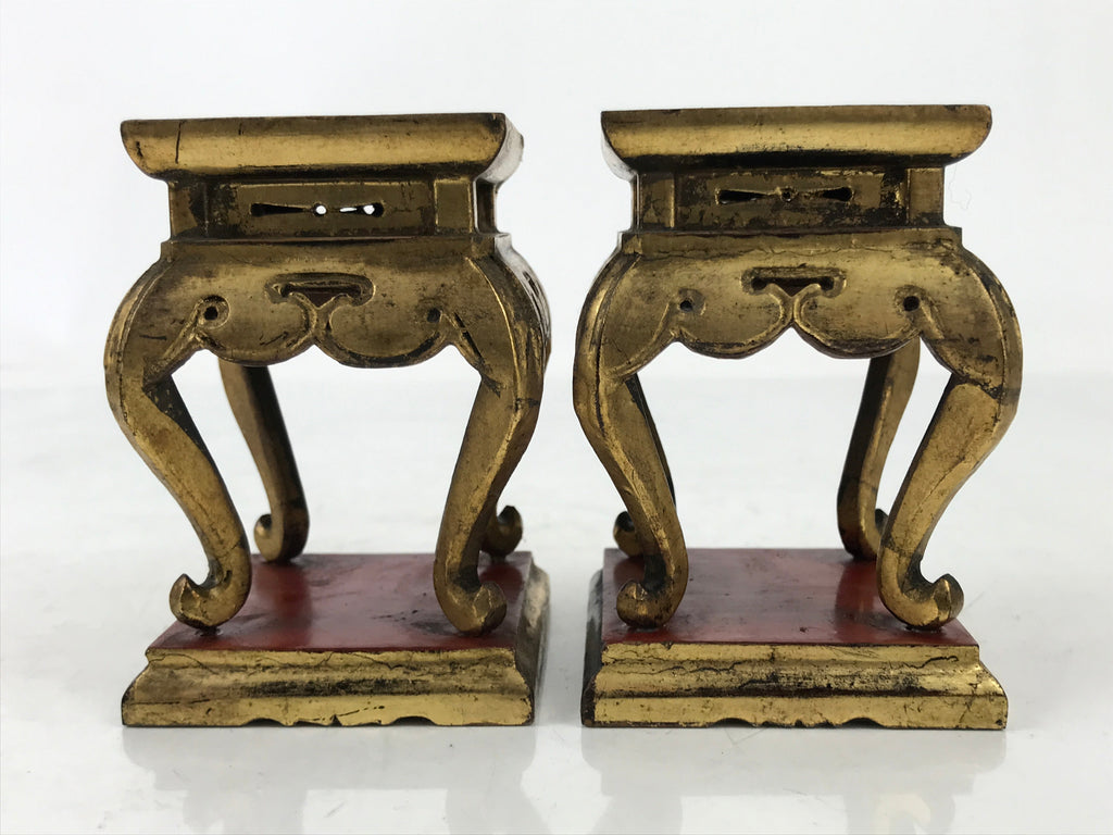 Antique Japanese Buddhist Altar Lacquer Wood Offering Stand 2pc Bukki Gold BA523