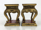 Antique Japanese Buddhist Altar Lacquer Wood Offering Stand 2pc Bukki Gold BA523