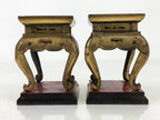 Antique Japanese Buddhist Altar Lacquer Wood Offering Stand 2pc Bukki Gold BA523