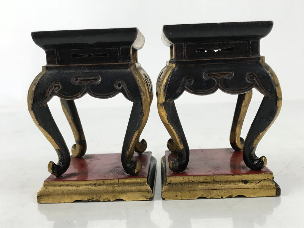Antique Japanese Buddhist Altar Lacquer Wood Offering Stand 2pc Bukki Gold BA523