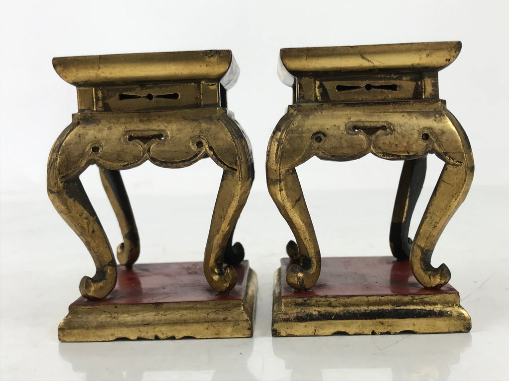 Antique Japanese Buddhist Altar Lacquer Wood Offering Stand 2pc Bukki Gold BA523