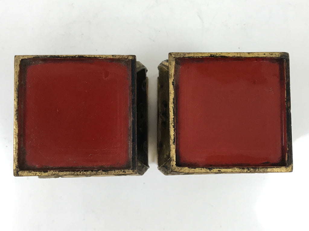 Antique Japanese Buddhist Altar Lacquer Wood Offering Stand 2pc Bukki Gold BA523