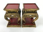 Antique Japanese Buddhist Altar Lacquer Wood Offering Stand 2pc Bukki Gold BA523