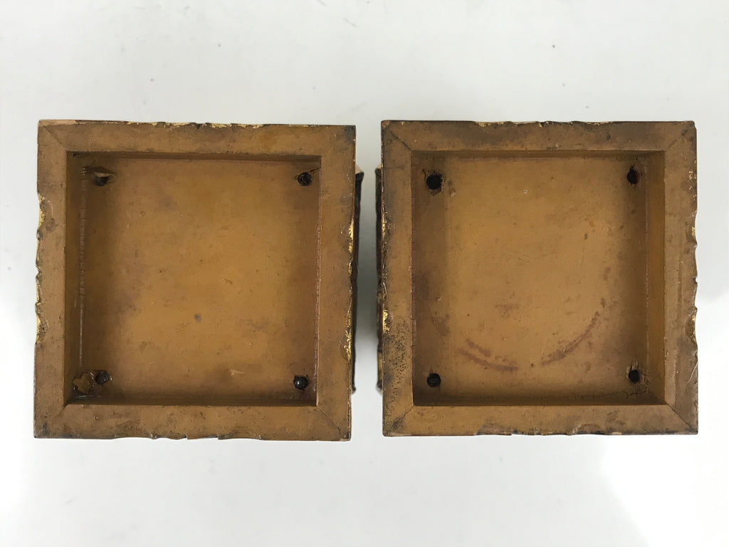 Antique Japanese Buddhist Altar Lacquer Wood Offering Stand 2pc Bukki Gold BA523