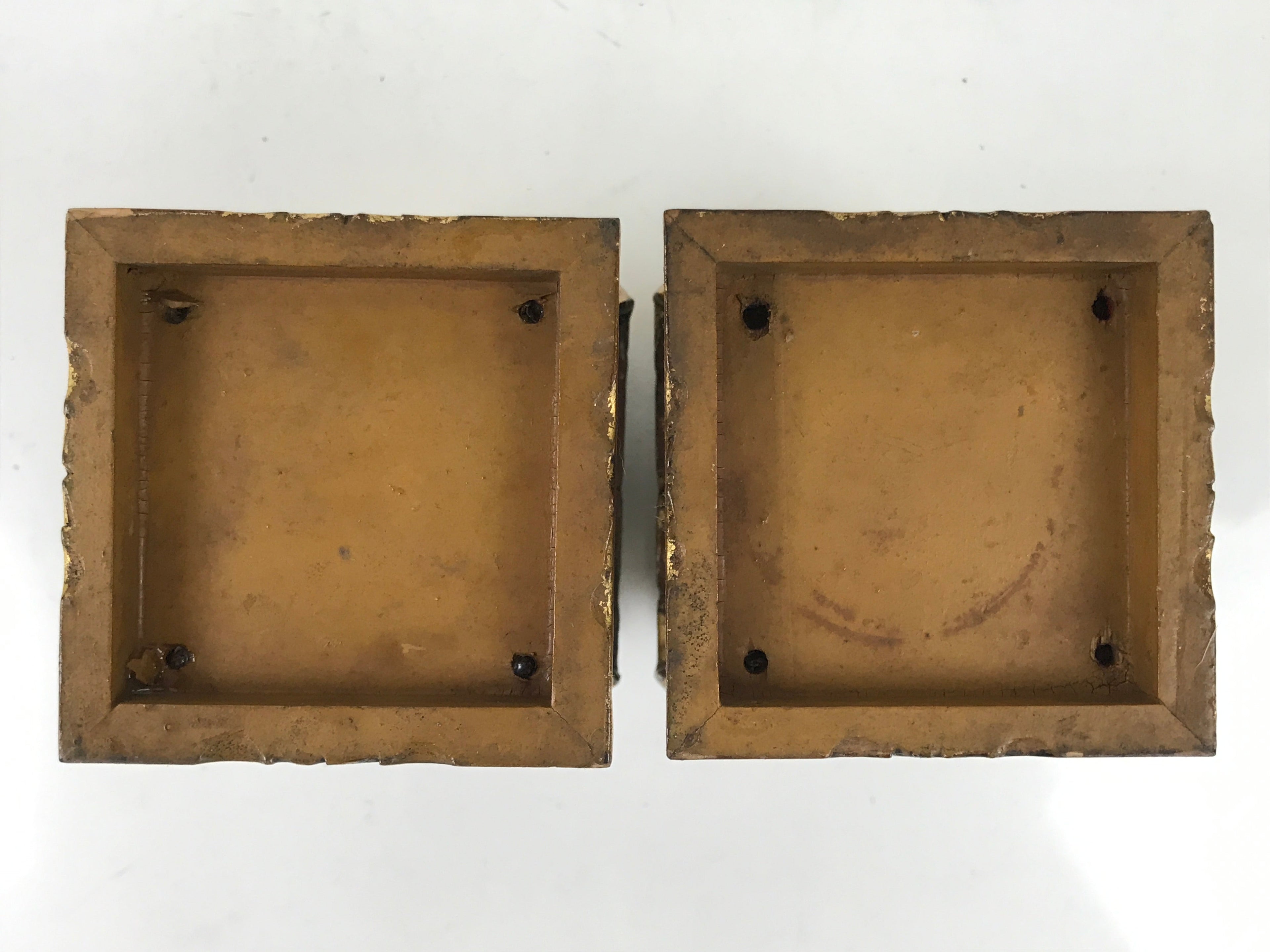 Antique Japanese Buddhist Altar Lacquer Wood Offering Stand 2pc Bukki Gold BA523