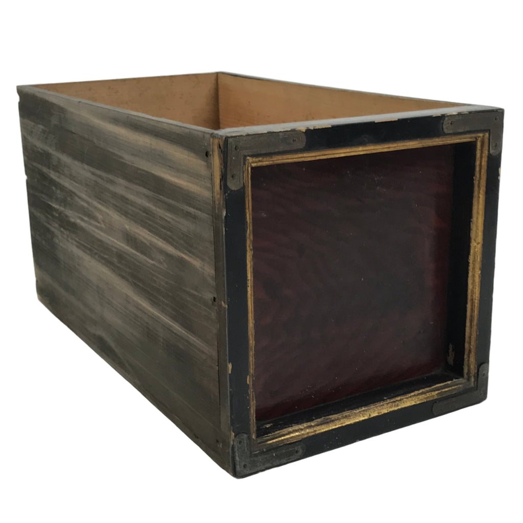 Antique Japanese Buddhist Altar Lacquered Drawer Brown Box Rectangle BA815