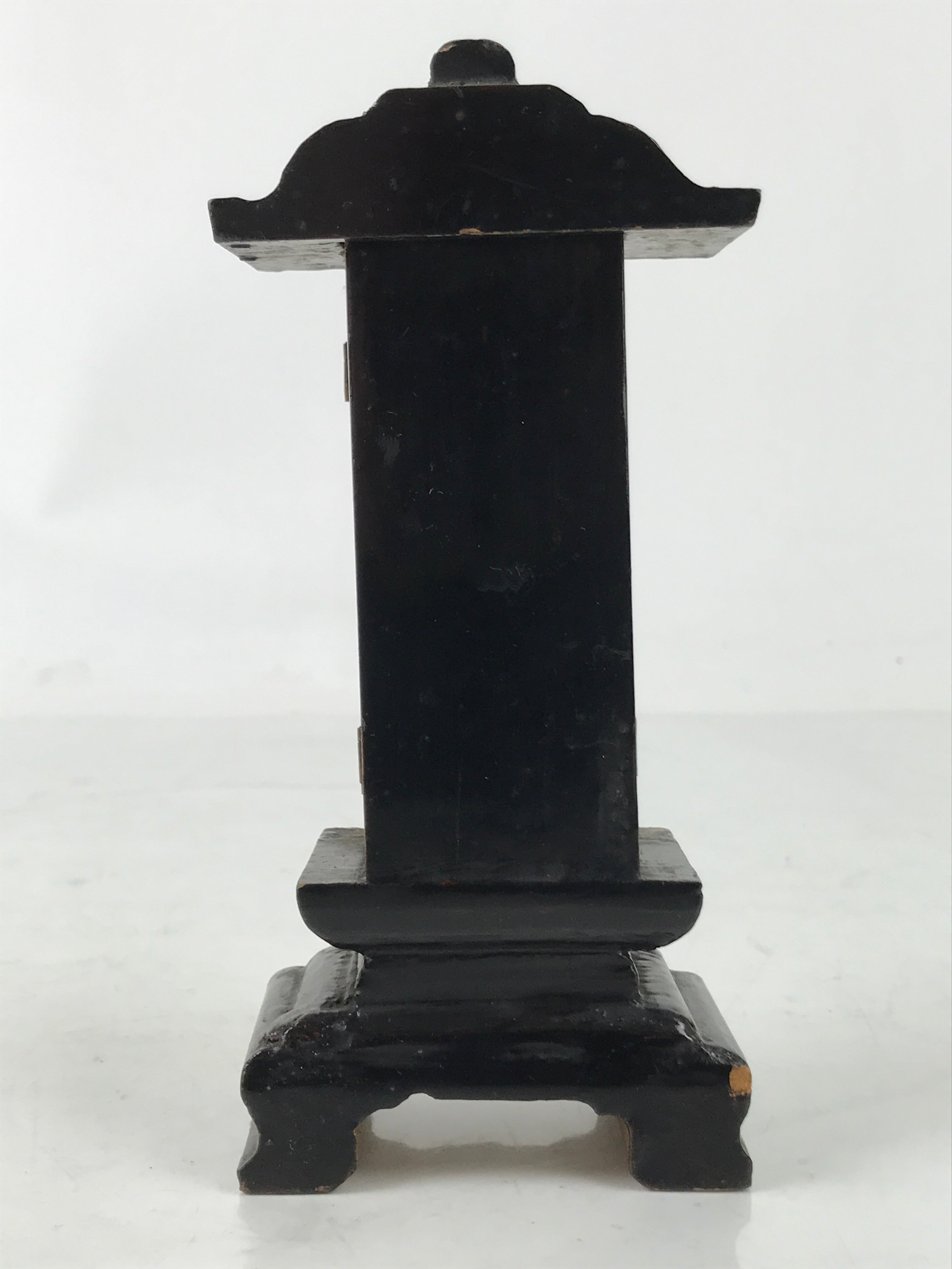 Antique Japanese Buddhist Altar Mortuary Tablet Lacquer Wood Black Gold BA526