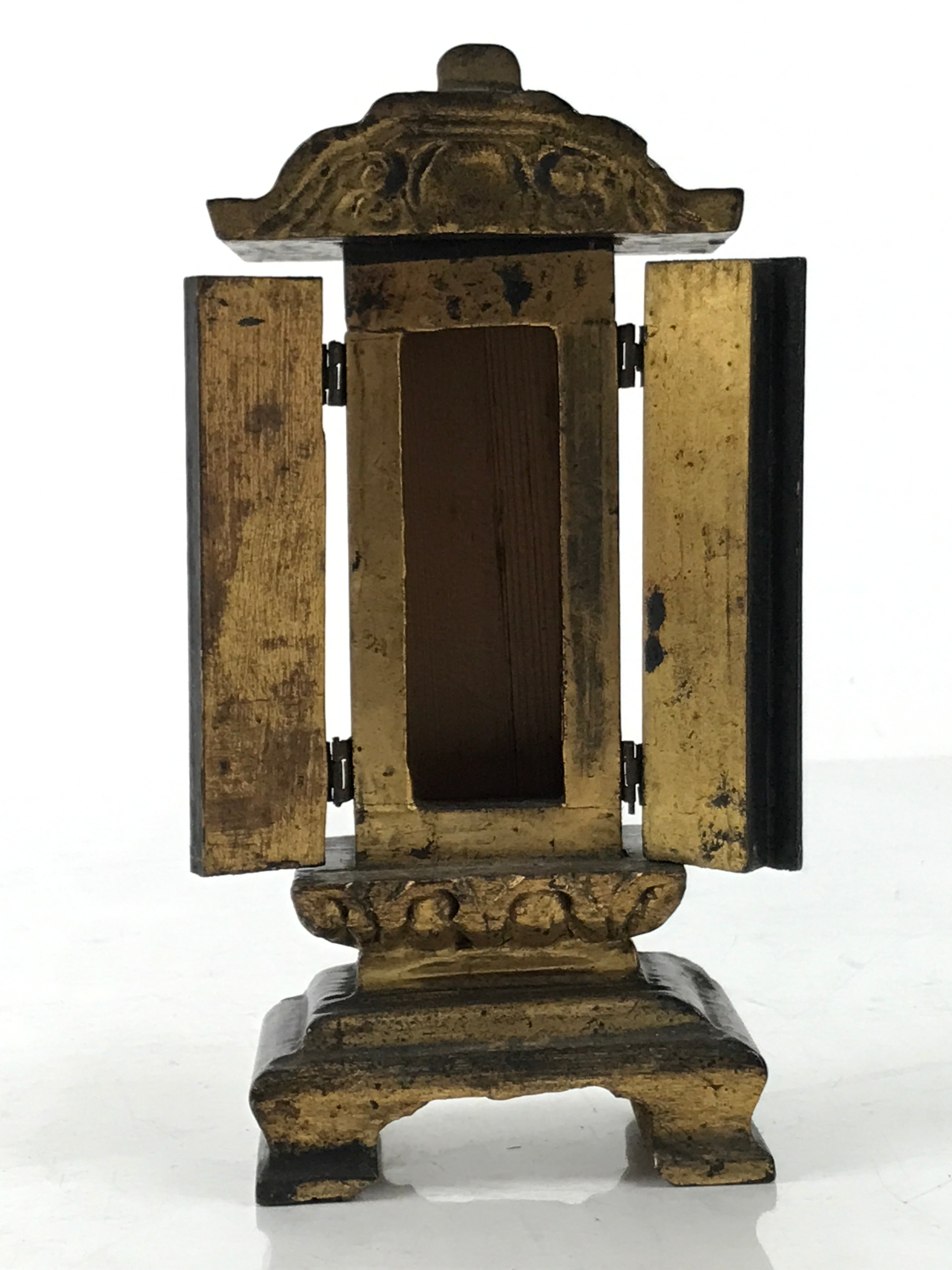 Antique Japanese Buddhist Altar Mortuary Tablet Lacquer Wood Black Gold BA526