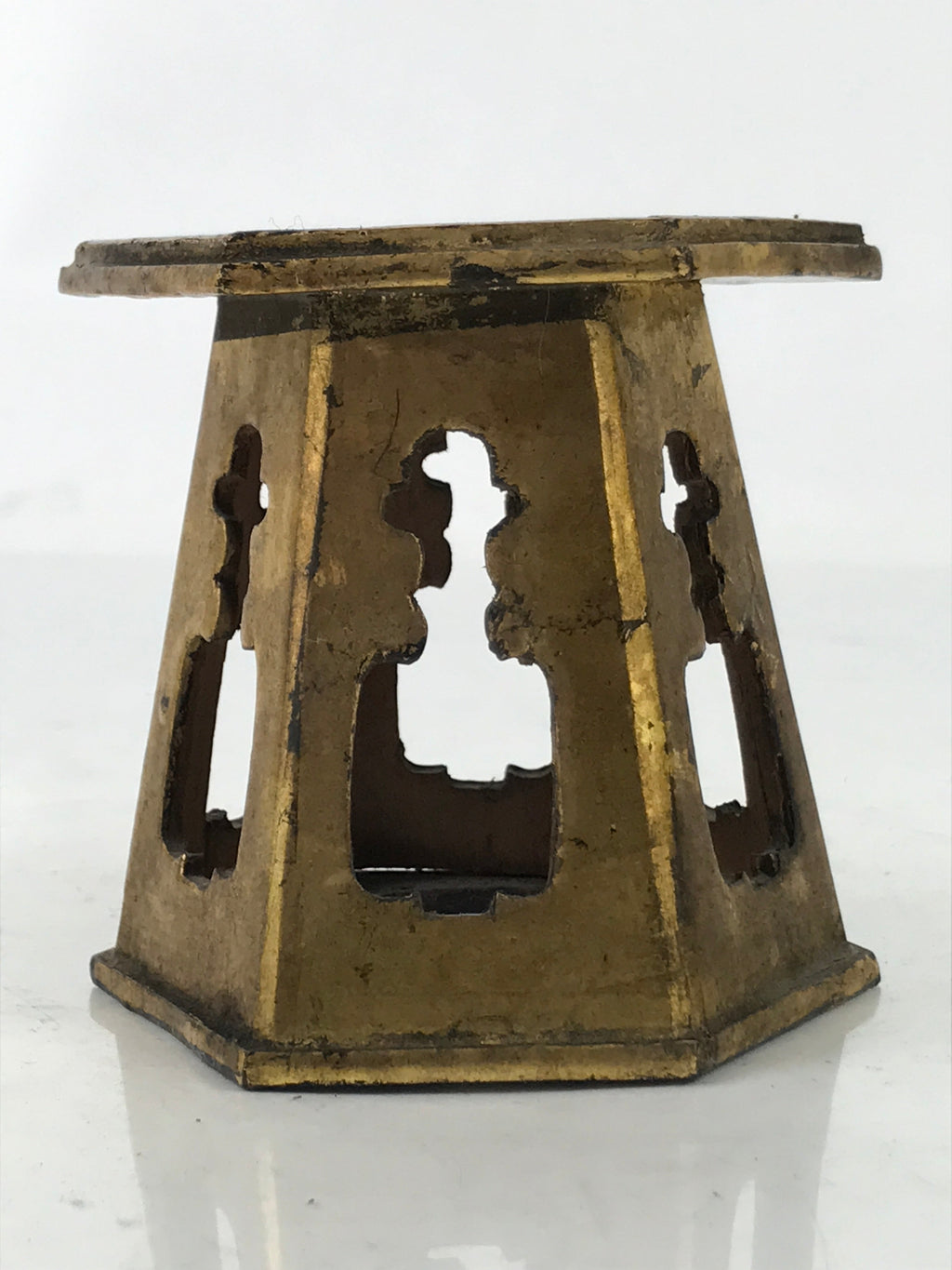 Antique Japanese Buddhist Altar Offering Cup Stand Bukki Butsugu Gold Red BA524