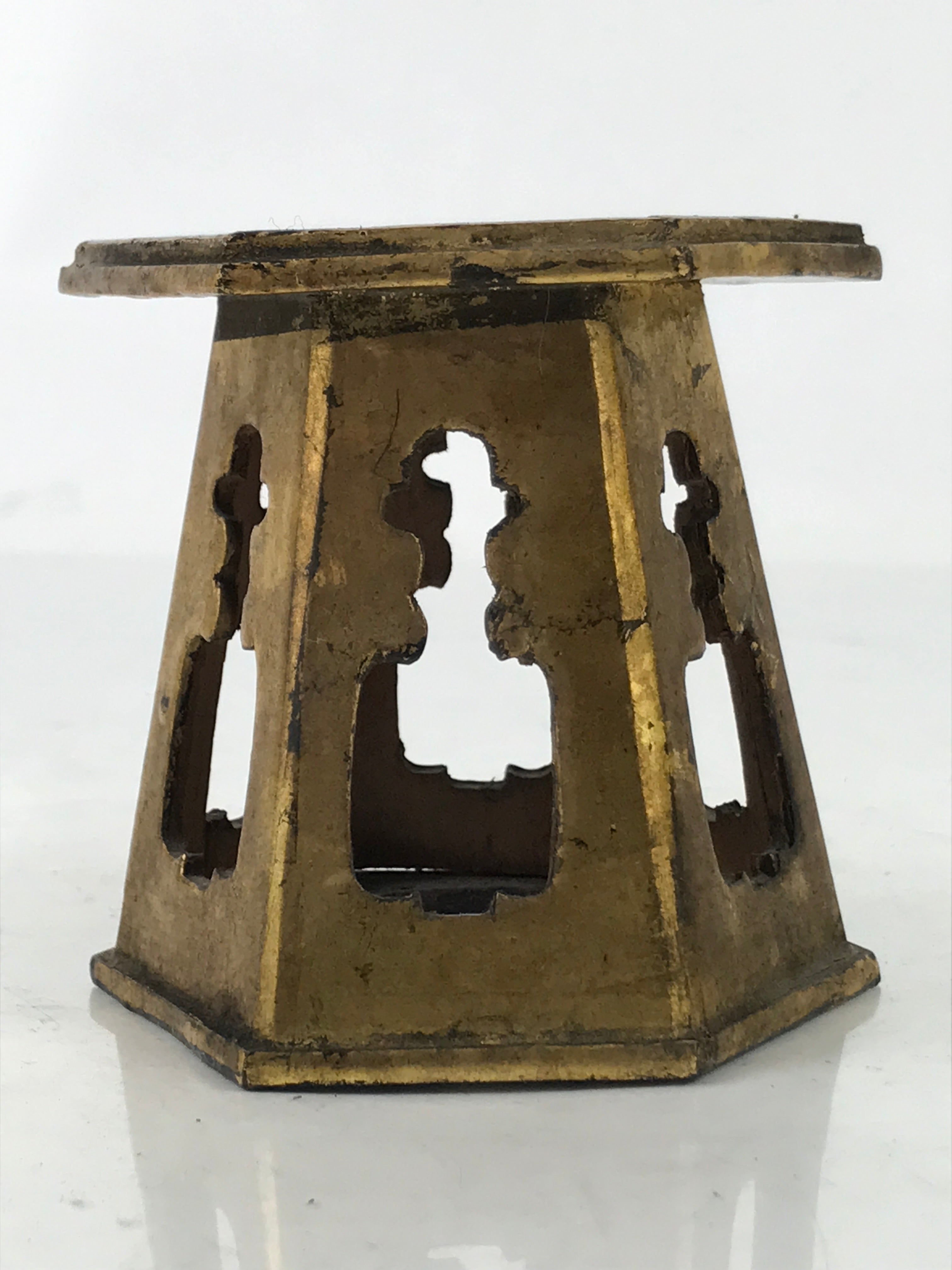 Antique Japanese Buddhist Altar Offering Cup Stand Bukki Butsugu Gold Red BA524