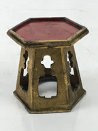 Antique Japanese Buddhist Altar Offering Cup Stand Bukki Butsugu Gold Red BA524