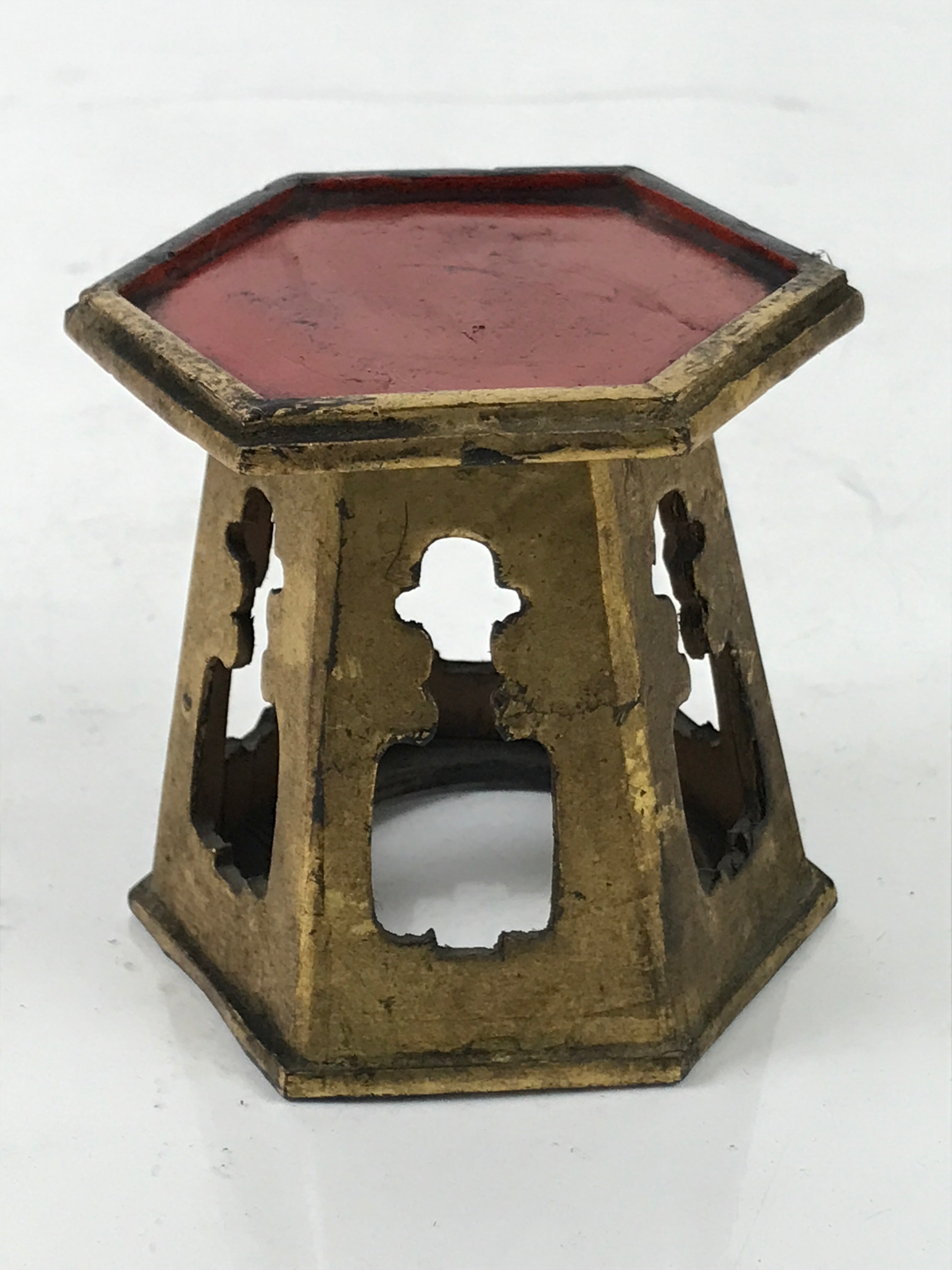 Antique Japanese Buddhist Altar Offering Cup Stand Bukki Butsugu Gold Red BA524