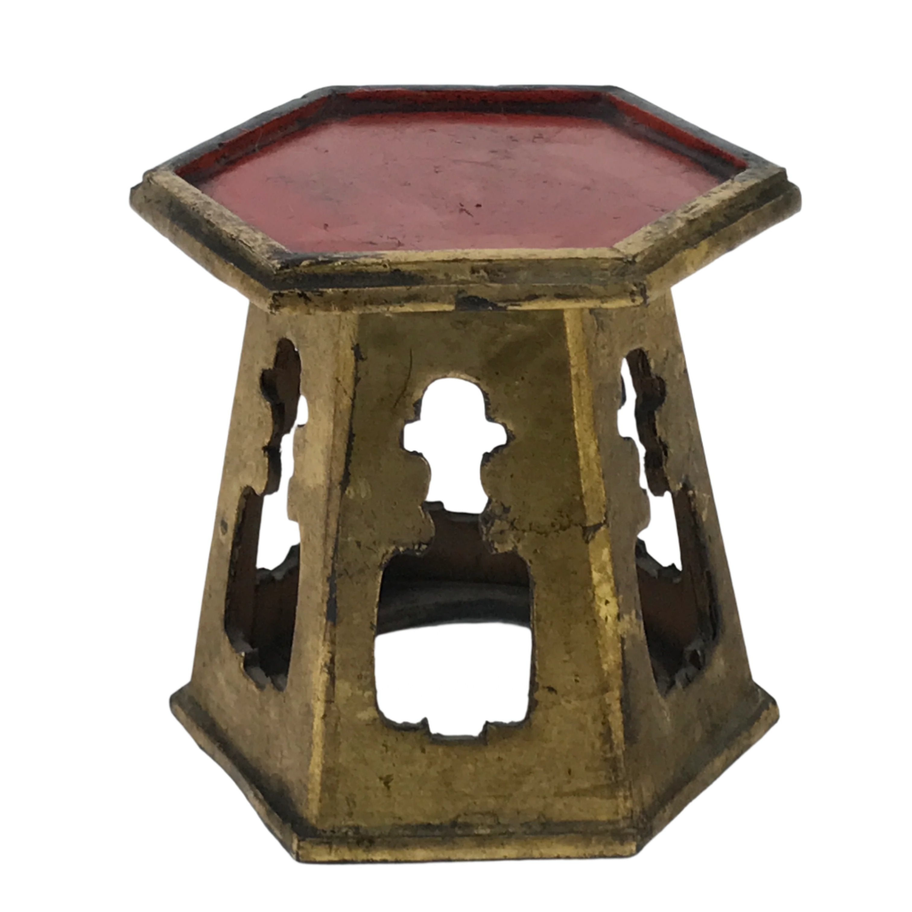 Antique Japanese Buddhist Altar Offering Cup Stand Bukki Butsugu Gold Red BA524