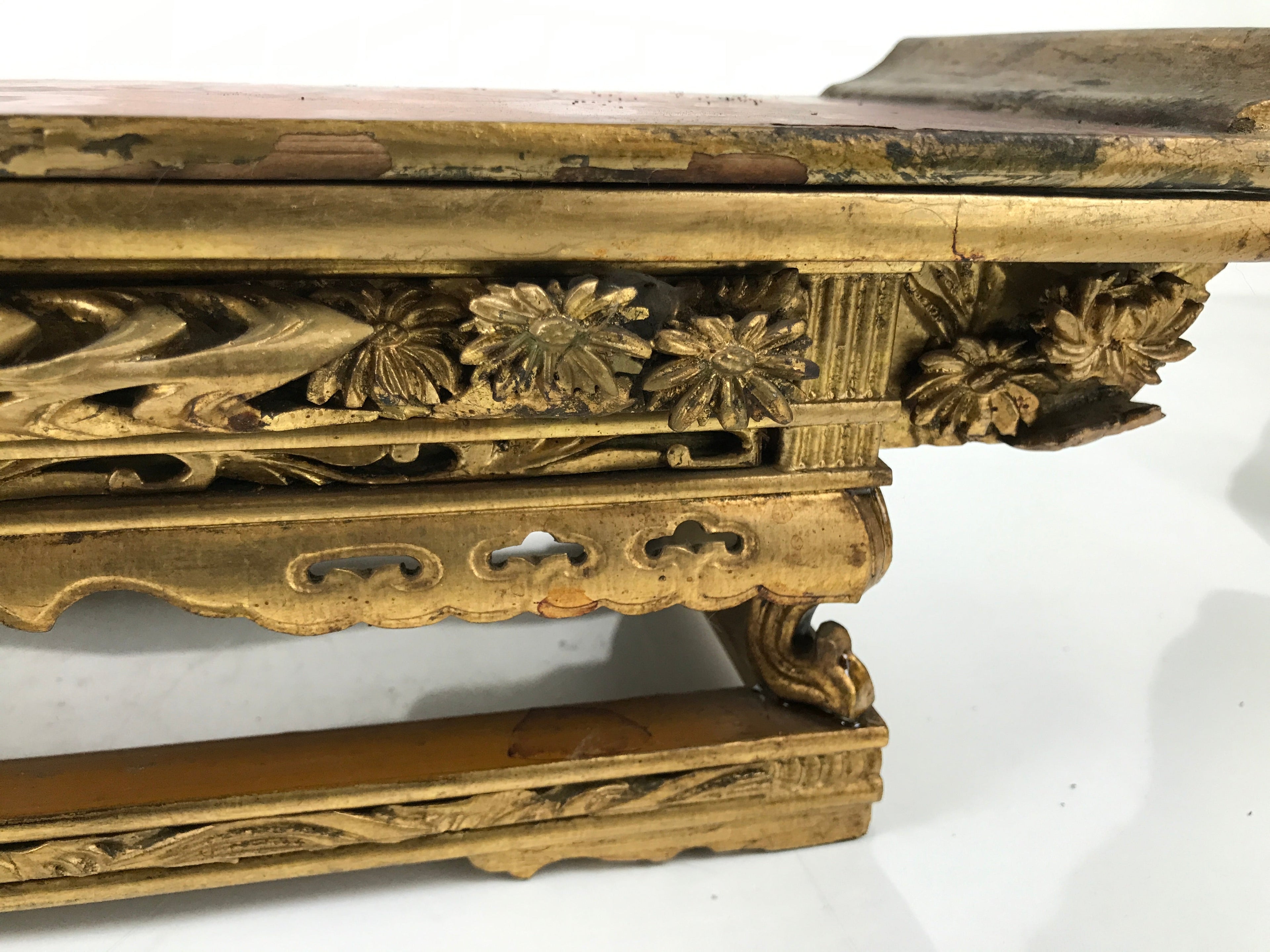 Antique Japanese Buddhist Altar Wood Lacquer Offering Table Maejoku Gold BA494