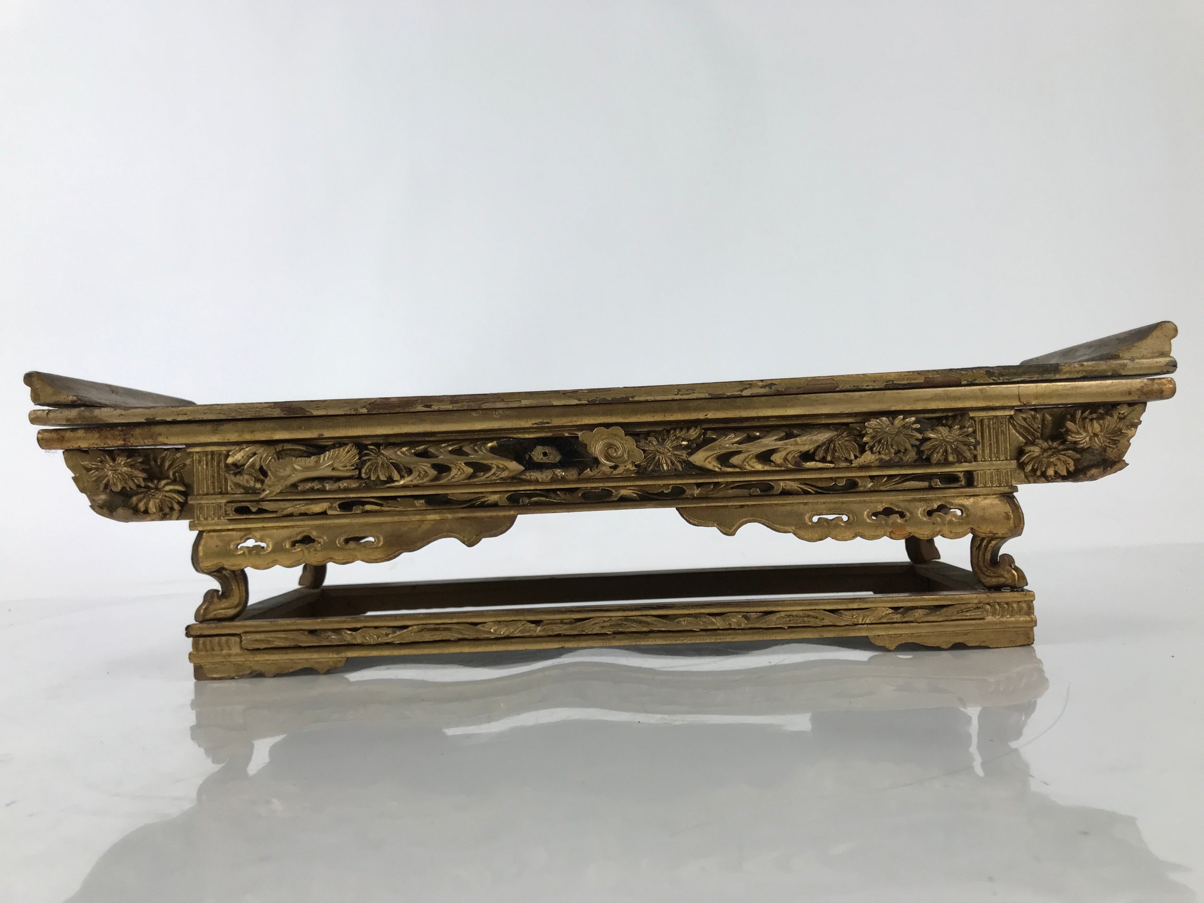 Antique Japanese Buddhist Altar Wood Lacquer Offering Table Maejoku Gold BA494