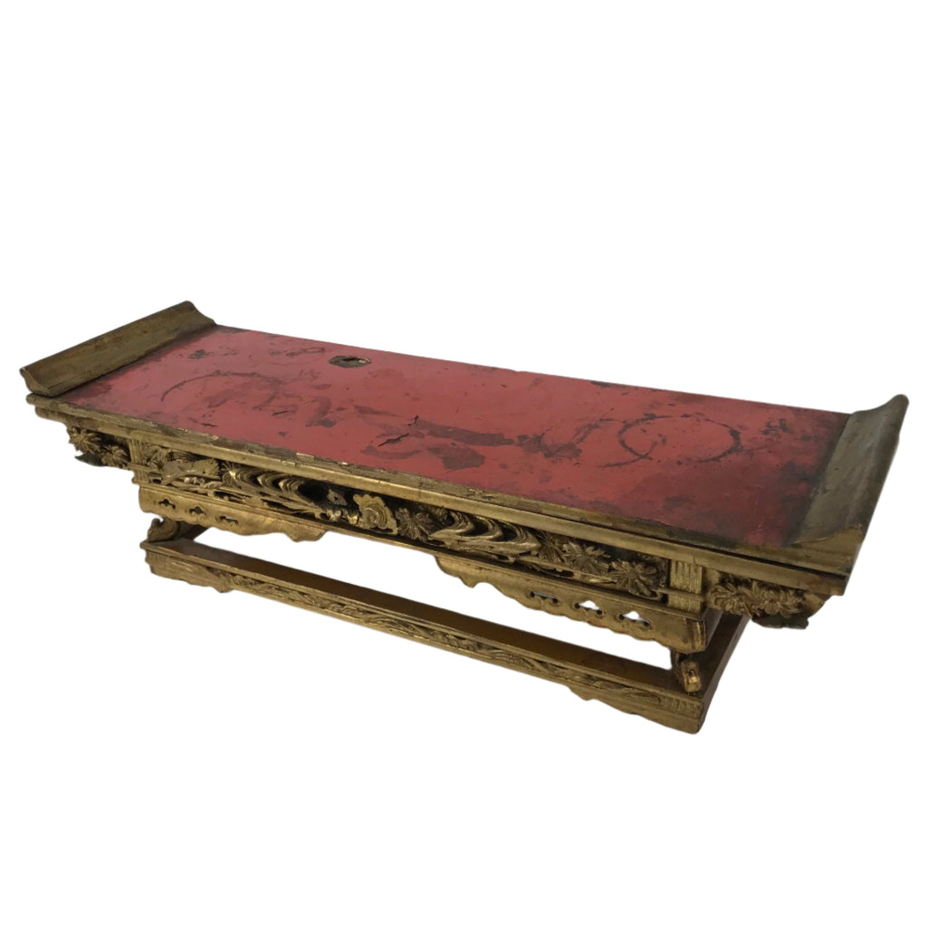 Antique Japanese Buddhist Altar Wood Lacquer Offering Table Maejoku Gold BA494