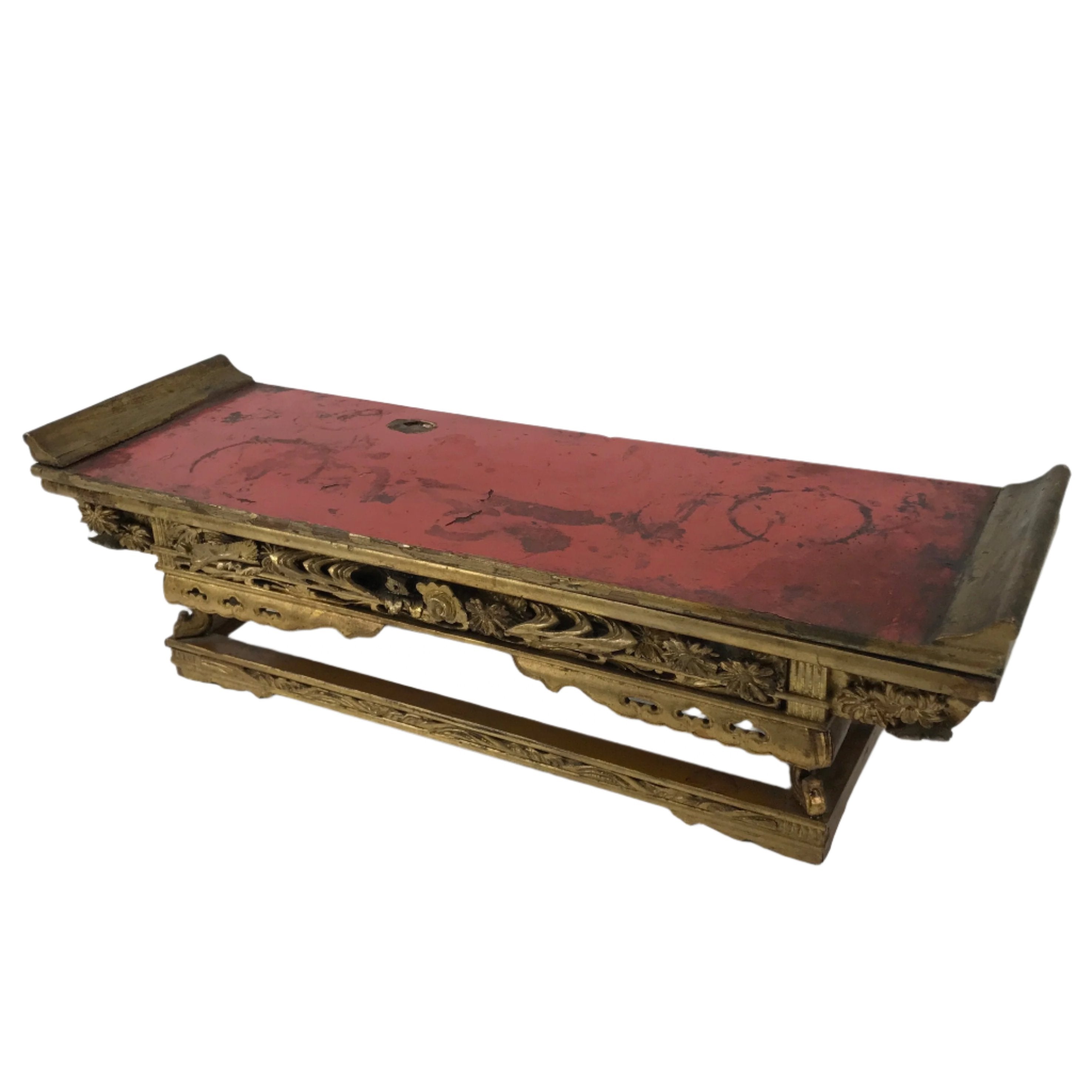 Antique Japanese Buddhist Altar Wood Lacquer Offering Table Maejoku Gold BA494