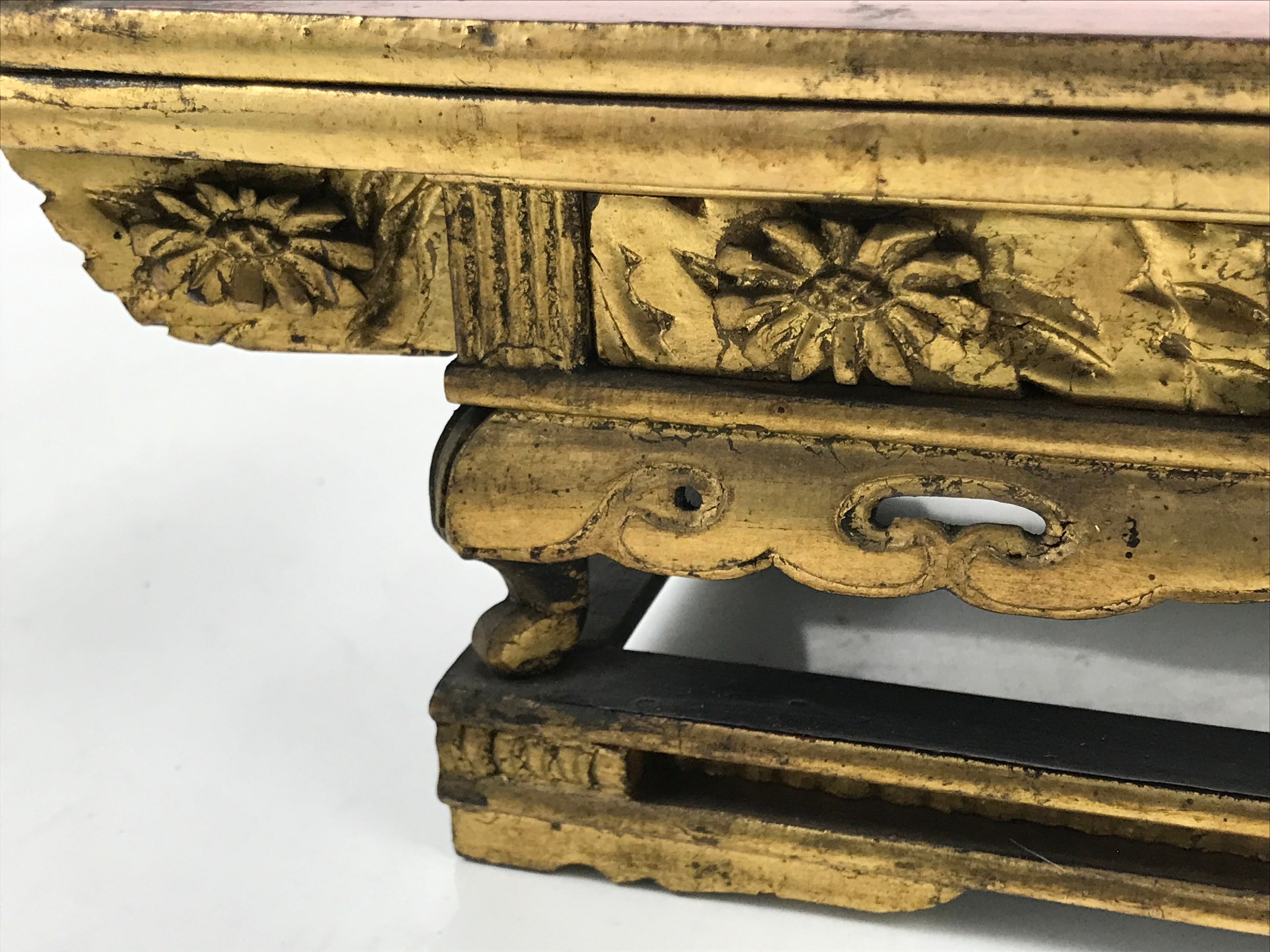 Antique Japanese Buddhist Altar Wood Lacquer Offering Table Maejoku Gold BA495