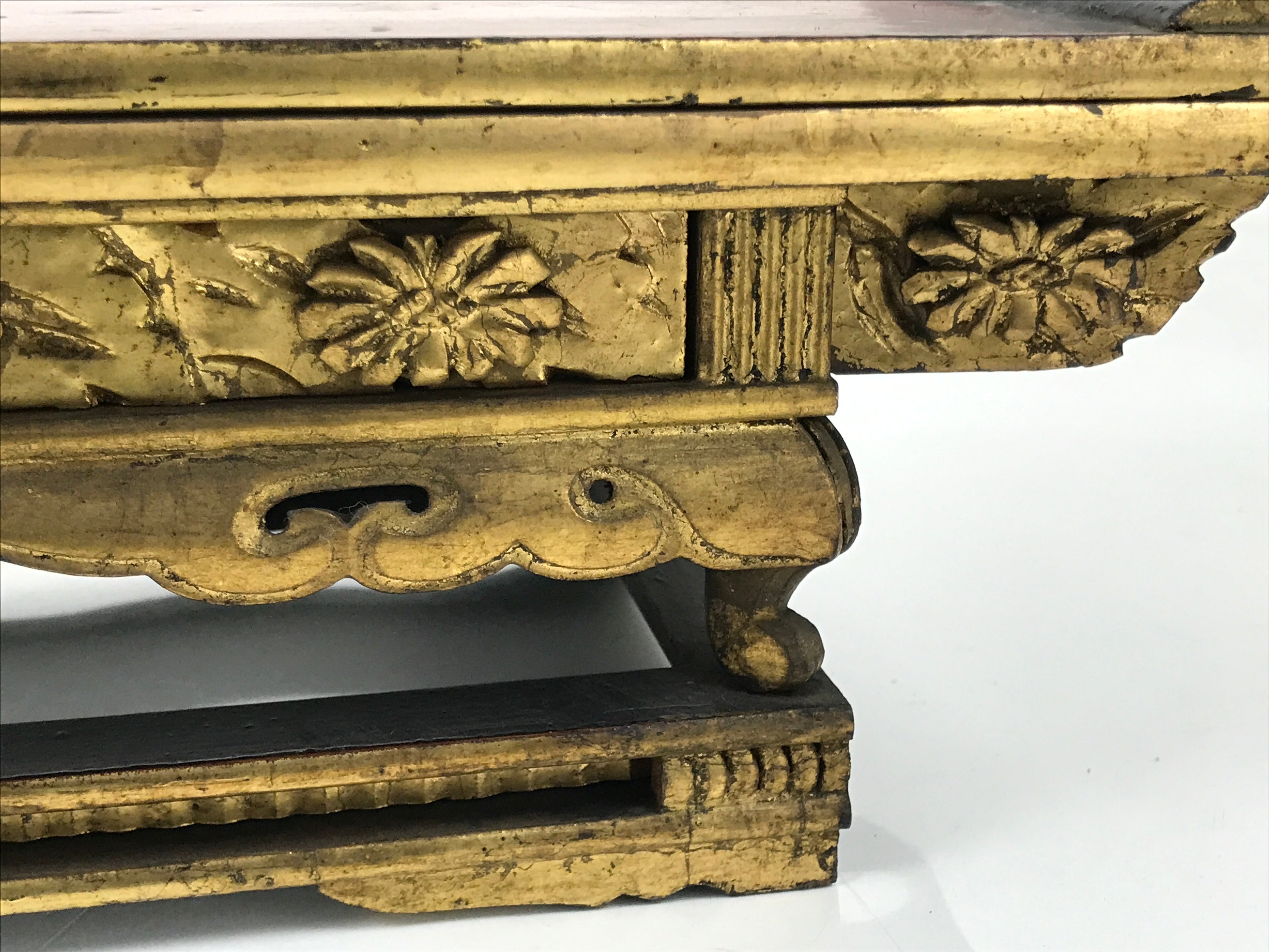 Antique Japanese Buddhist Altar Wood Lacquer Offering Table Maejoku Gold BA495