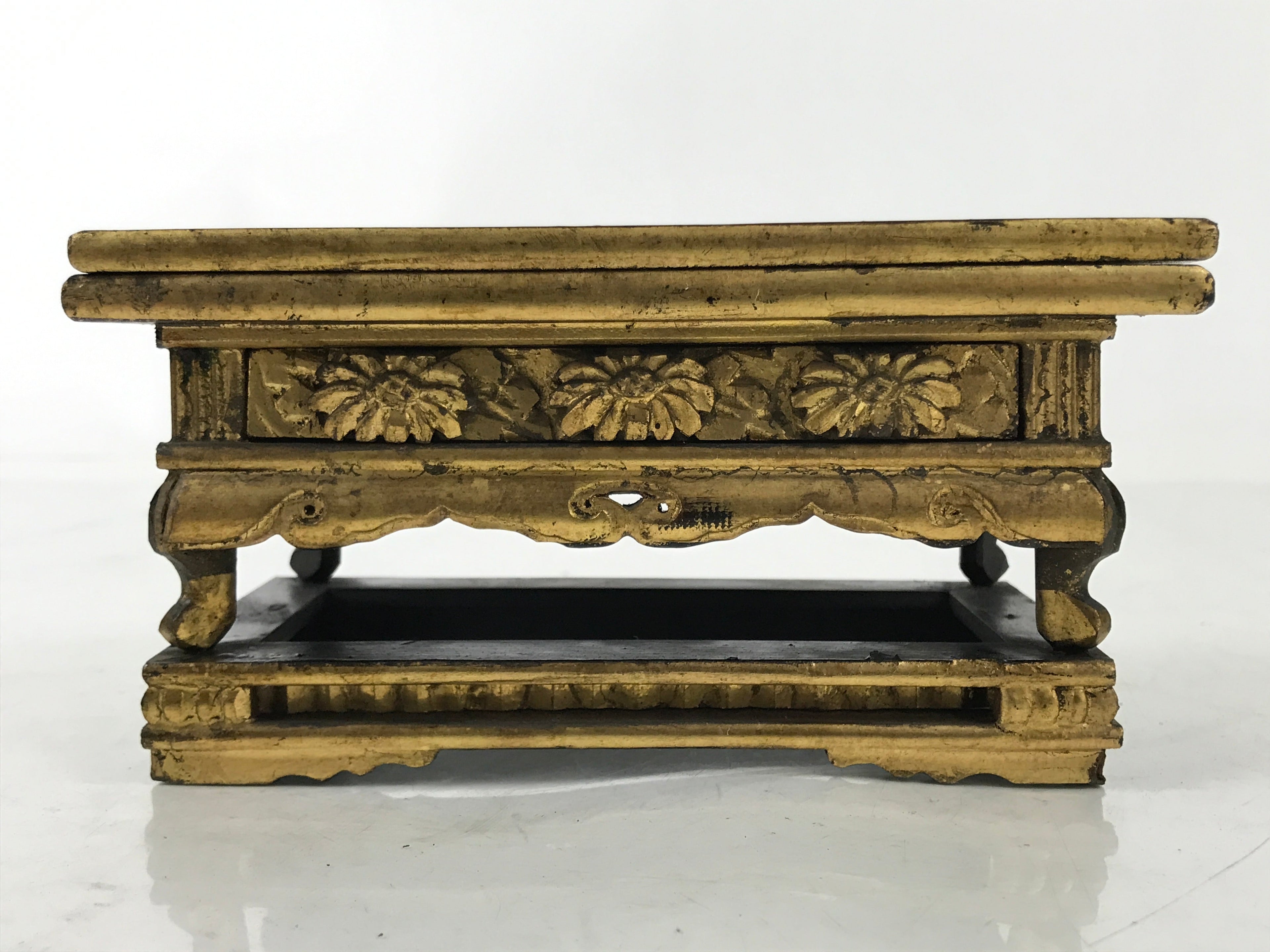 Antique Japanese Buddhist Altar Wood Lacquer Offering Table Maejoku Gold BA496