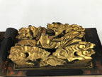 Antique Japanese Buddhist Altar Wood Lacquer Ranma Carved Cloud Deity Gold BA488