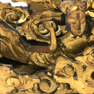 Antique Japanese Buddhist Altar Wood Lacquer Ranma Carved Cloud Deity Gold BA488