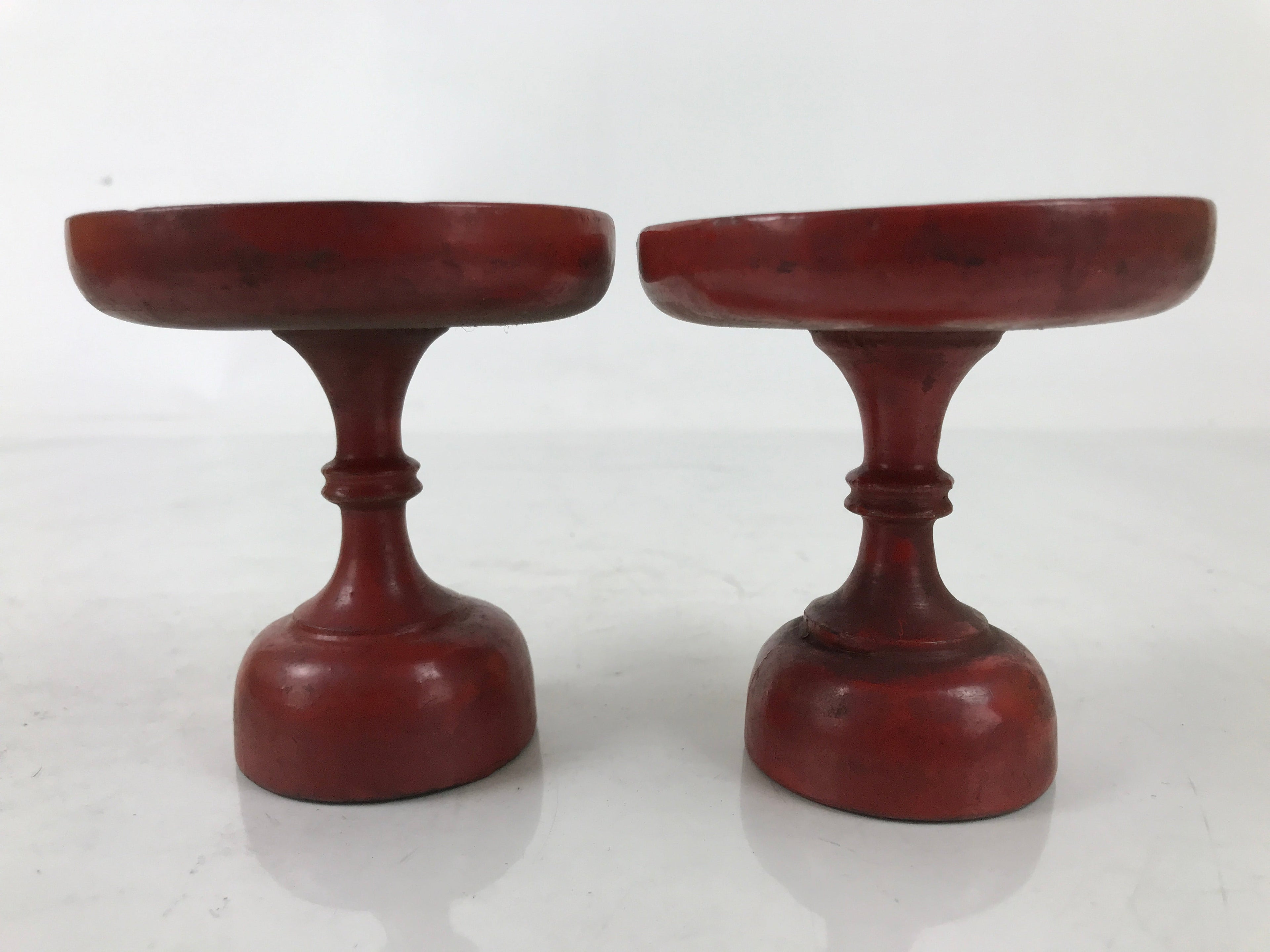 Antique Japanese Buddhist Altar Wooden Offering Stand Takatsuki 2pc Red BA522