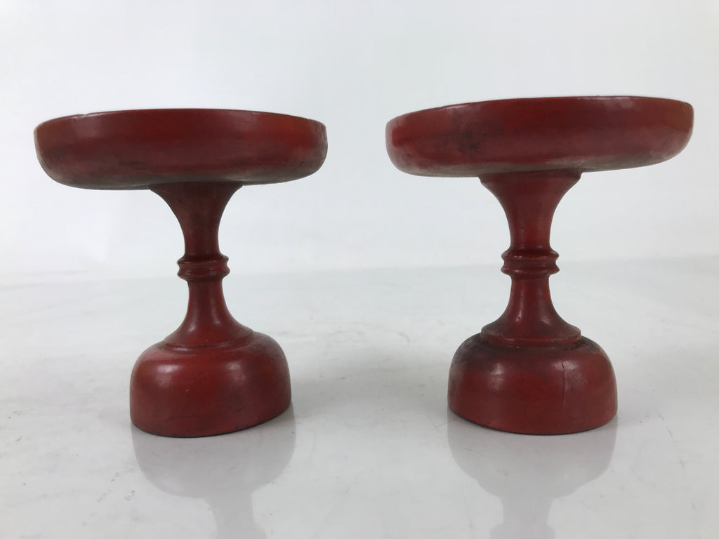 Antique Japanese Buddhist Altar Wooden Offering Stand Takatsuki 2pc Red BA522