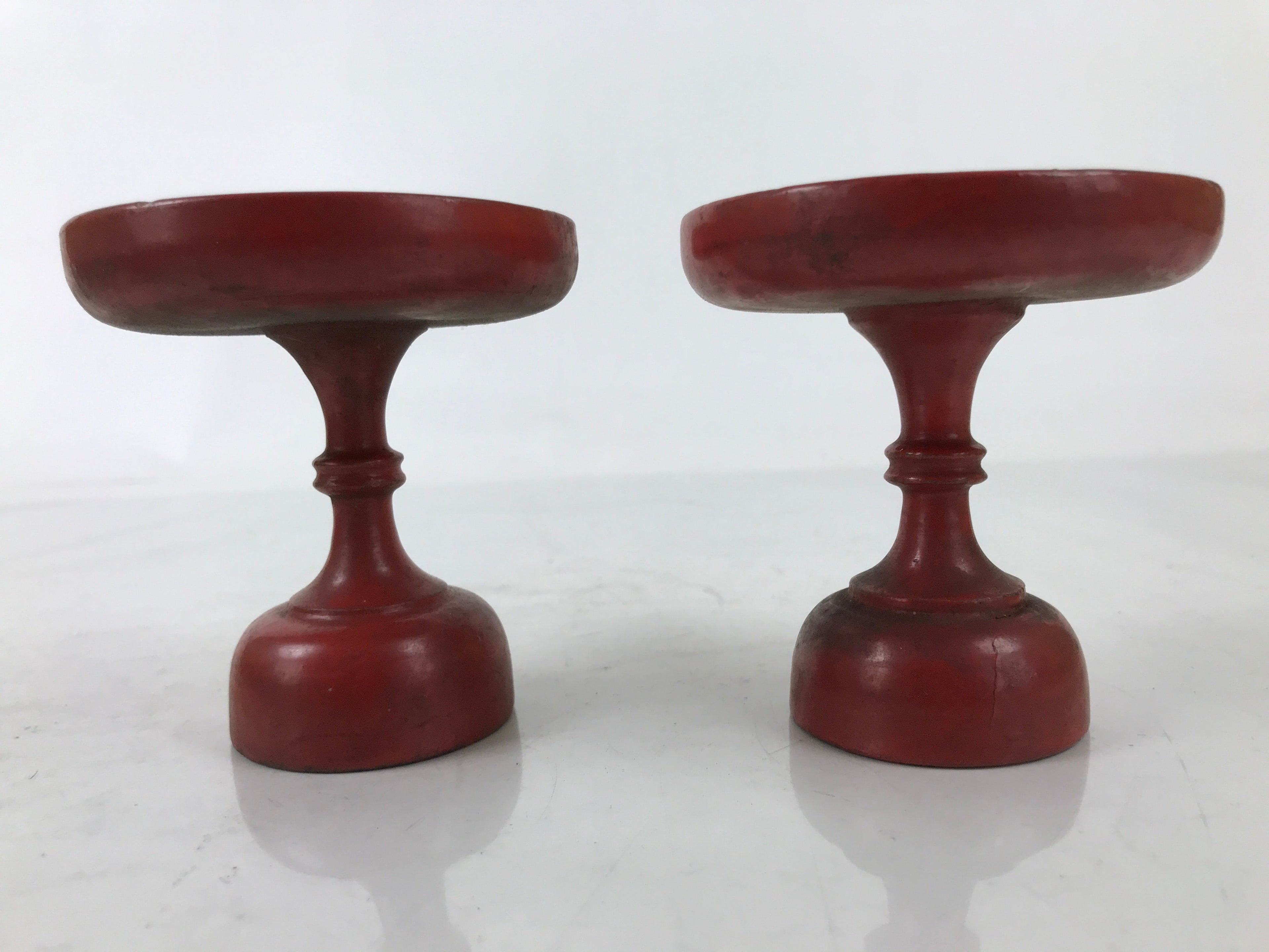 Antique Japanese Buddhist Altar Wooden Offering Stand Takatsuki 2pc Red BA522