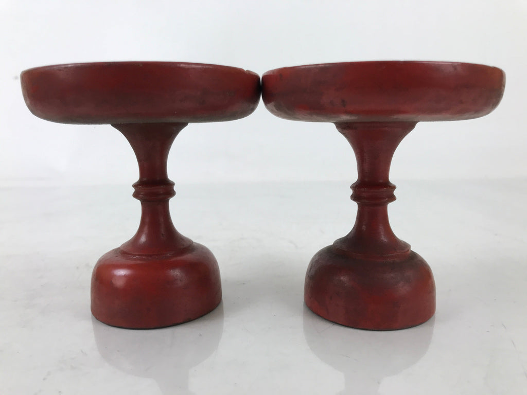 Antique Japanese Buddhist Altar Wooden Offering Stand Takatsuki 2pc Red BA522