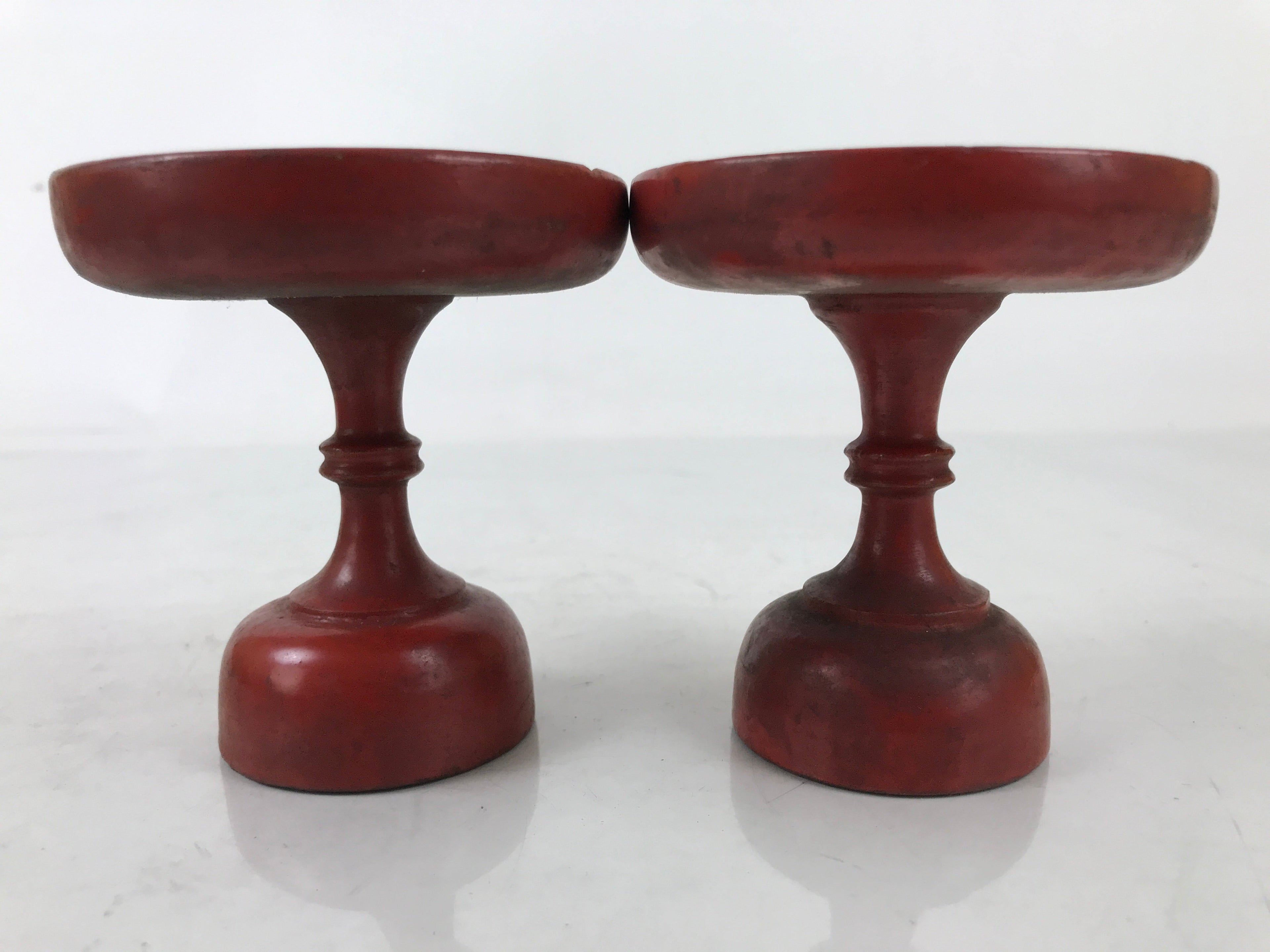 Antique Japanese Buddhist Altar Wooden Offering Stand Takatsuki 2pc Red BA522