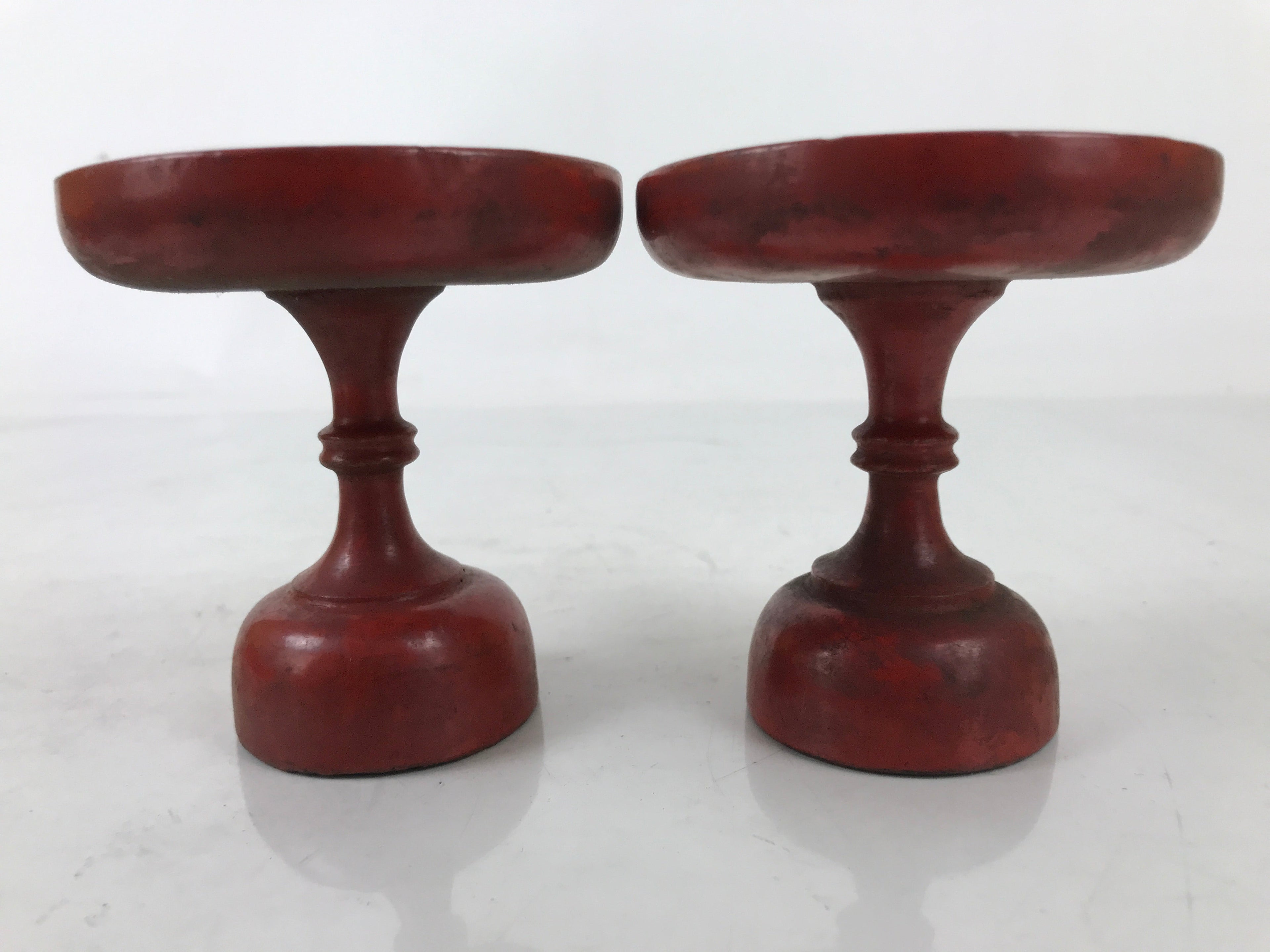 Antique Japanese Buddhist Altar Wooden Offering Stand Takatsuki 2pc Red BA522