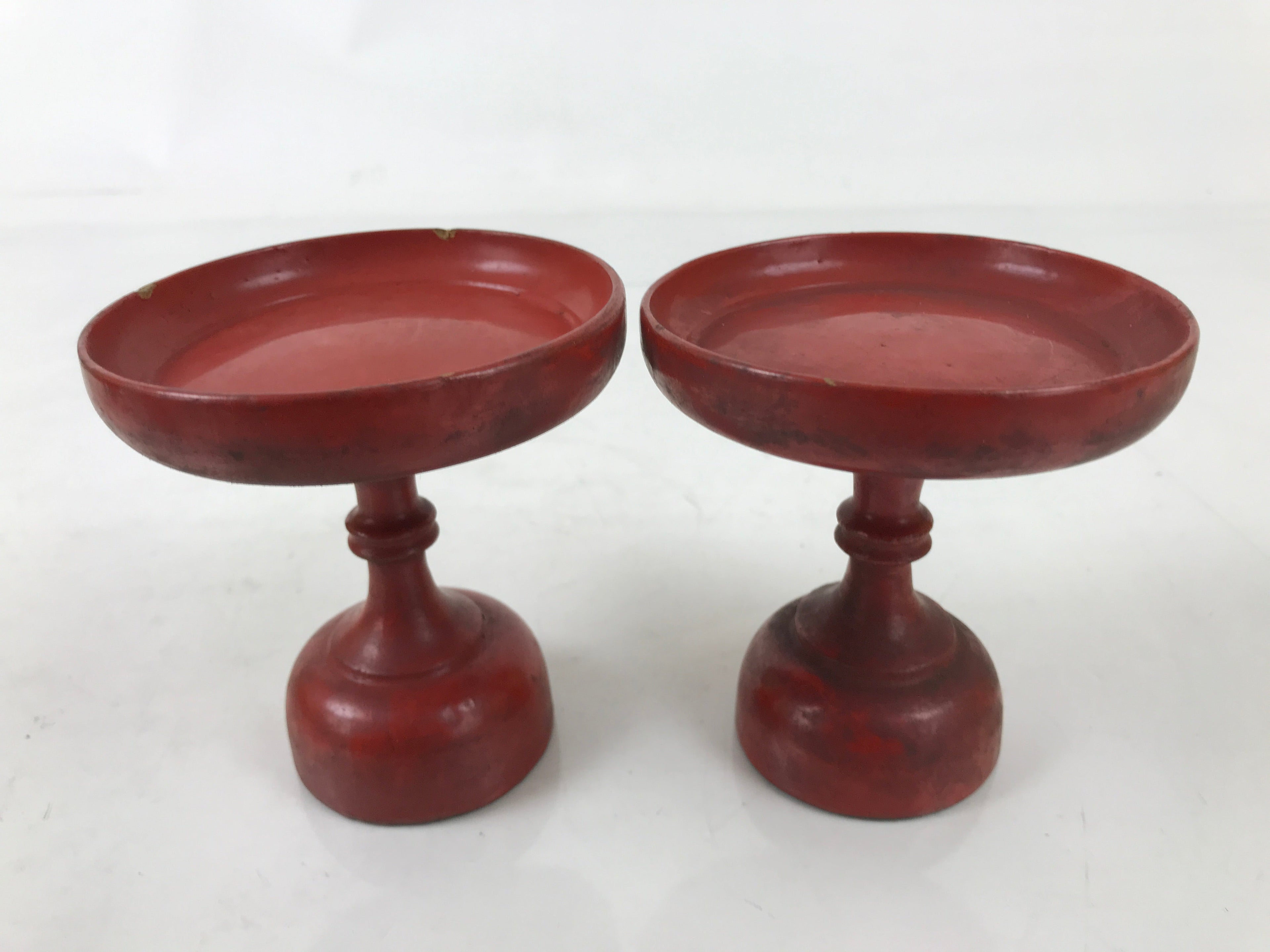 Antique Japanese Buddhist Altar Wooden Offering Stand Takatsuki 2pc Red BA522