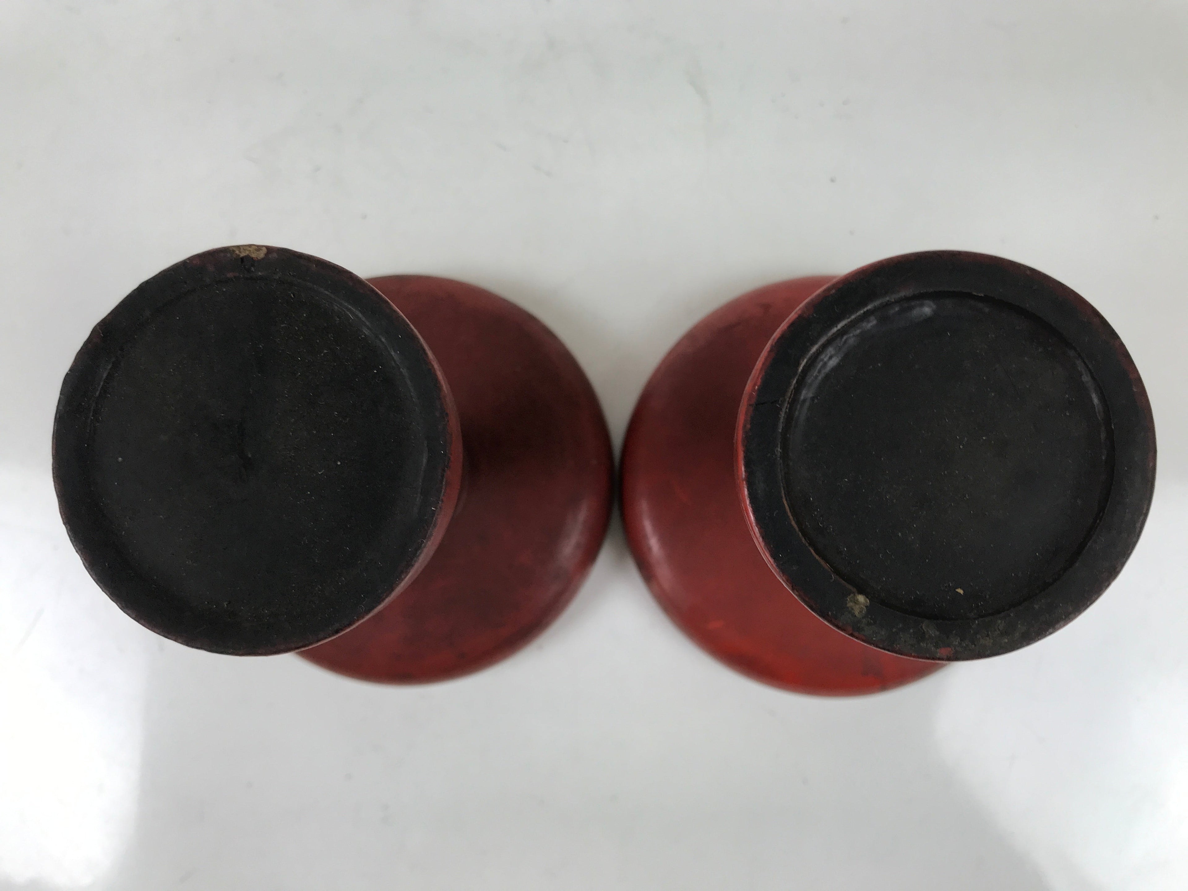 Antique Japanese Buddhist Altar Wooden Offering Stand Takatsuki 2pc Red BA522