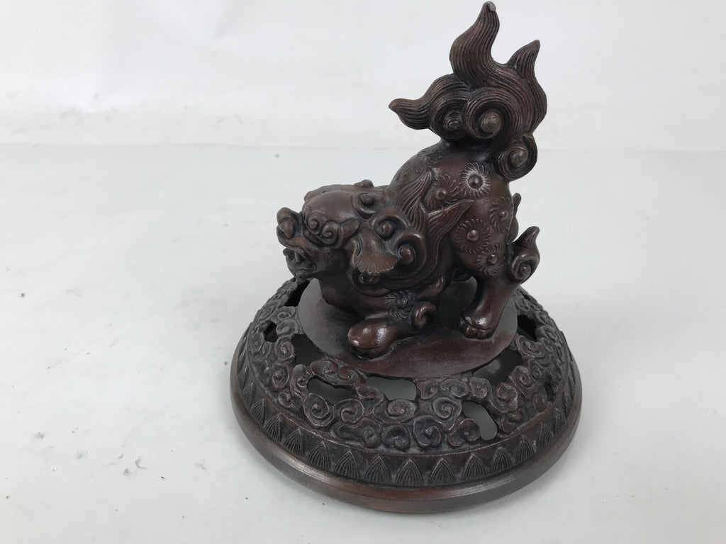 Antique Japanese Buddhist Bronze Incense Burner Koro Shishi Lion w/Stand BA708