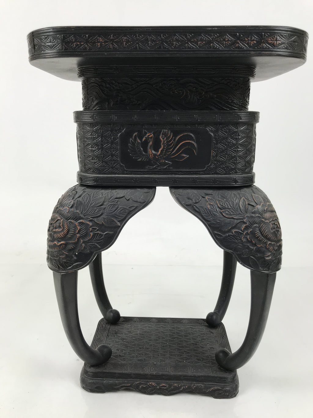 Antique Japanese Buddhist Bronze Incense Burner Koro Shishi Lion w/Stand BA708