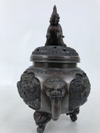 Antique Japanese Buddhist Bronze Incense Burner Koro Shishi Lion w/Stand BA708