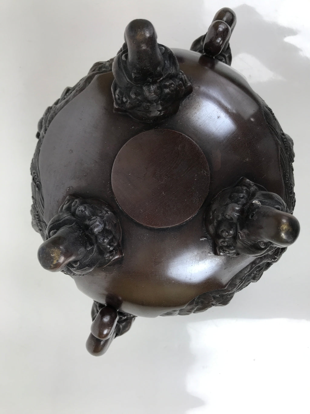 Antique Japanese Buddhist Bronze Incense Burner Koro Shishi Lion w/Stand BA708