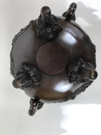 Antique Japanese Buddhist Bronze Incense Burner Koro Shishi Lion w/Stand BA708