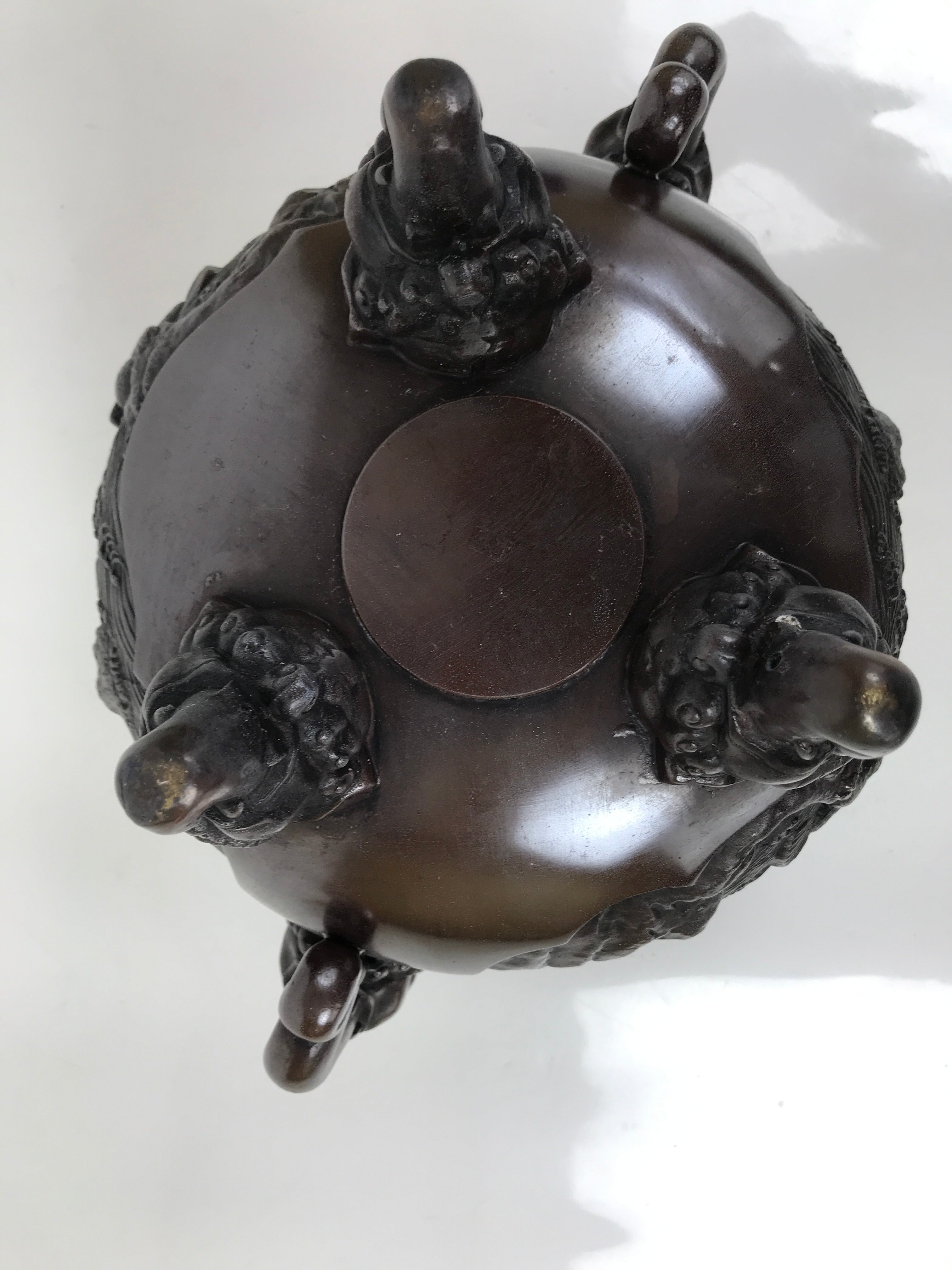 Antique Japanese Buddhist Bronze Incense Burner Koro Shishi Lion w/Stand BA708