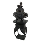 Antique Japanese Buddhist Bronze Incense Burner Koro Shishi Lion w/Stand BA708