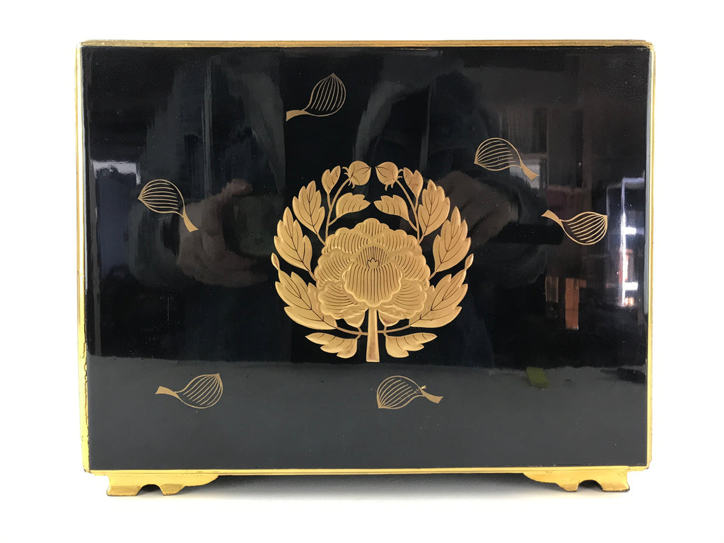 Antique Japanese Buddhist Lacquer Sutra Book Drawer Gold Gilt Floral Makie BA166