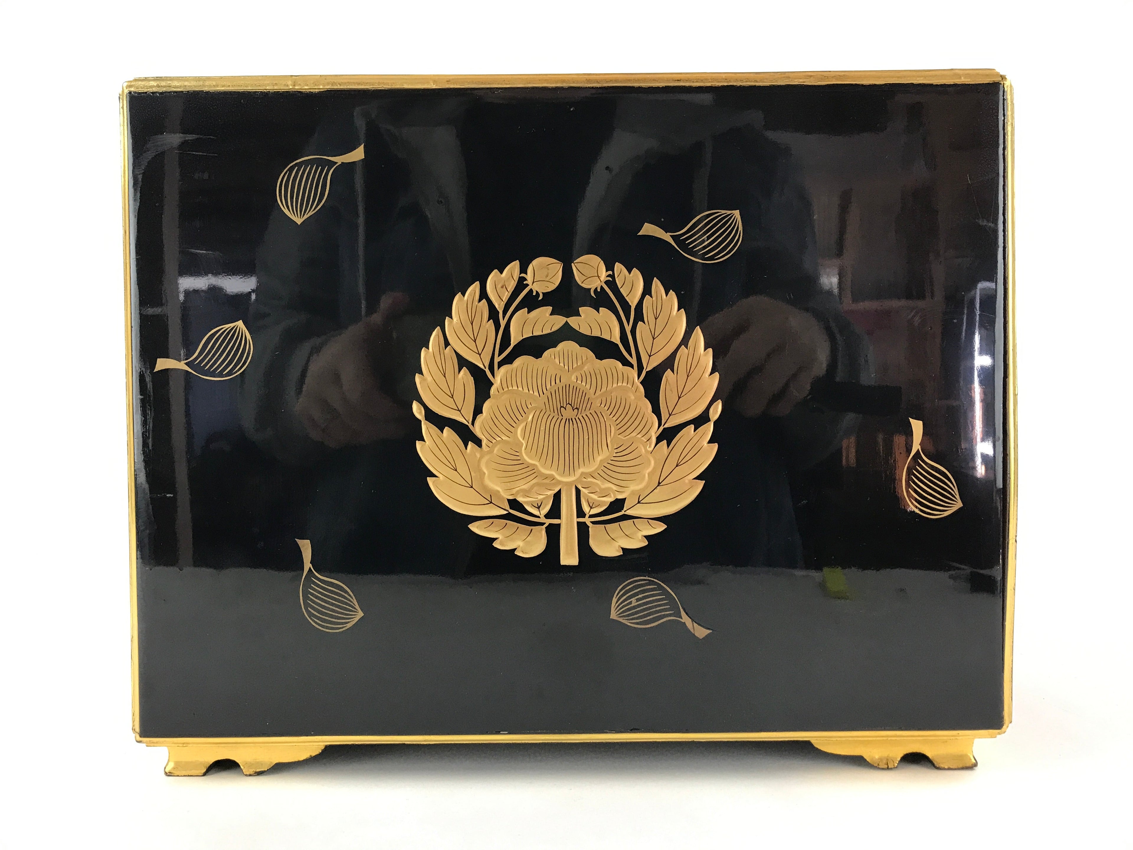 Antique Japanese Buddhist Lacquer Sutra Book Drawer Gold Gilt Floral Makie BA166