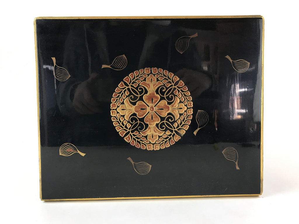 Antique Japanese Buddhist Lacquer Sutra Book Drawer Gold Gilt Floral Makie BA166