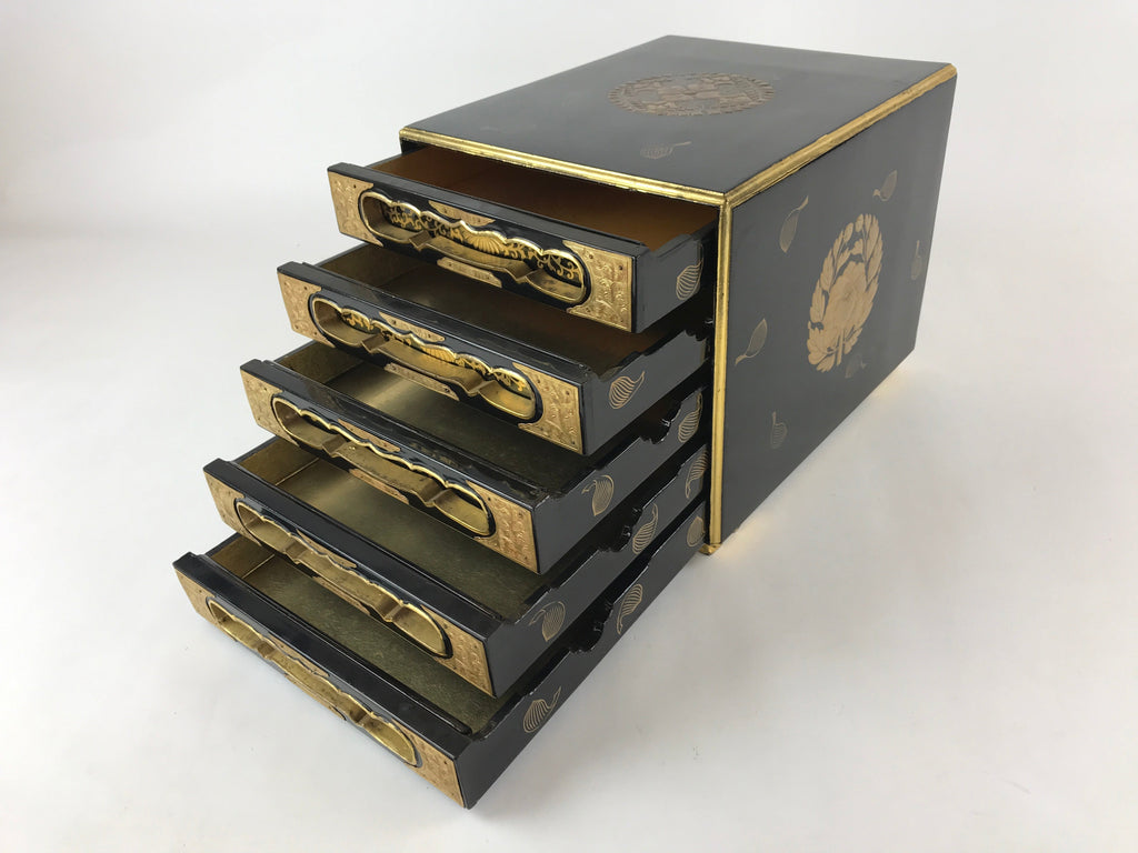 Antique Japanese Buddhist Lacquer Sutra Book Drawer Gold Gilt Floral Makie BA166