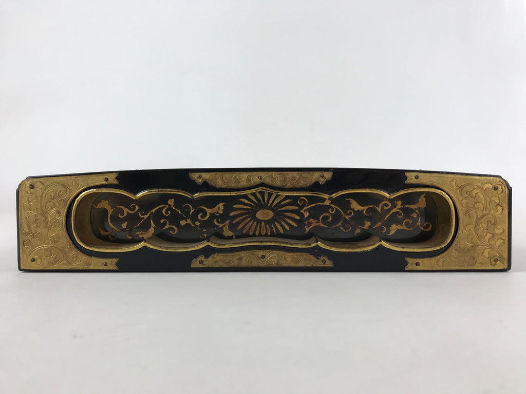 Antique Japanese Buddhist Lacquerware Lidded Box Wood Gobunshobako Gold FB78