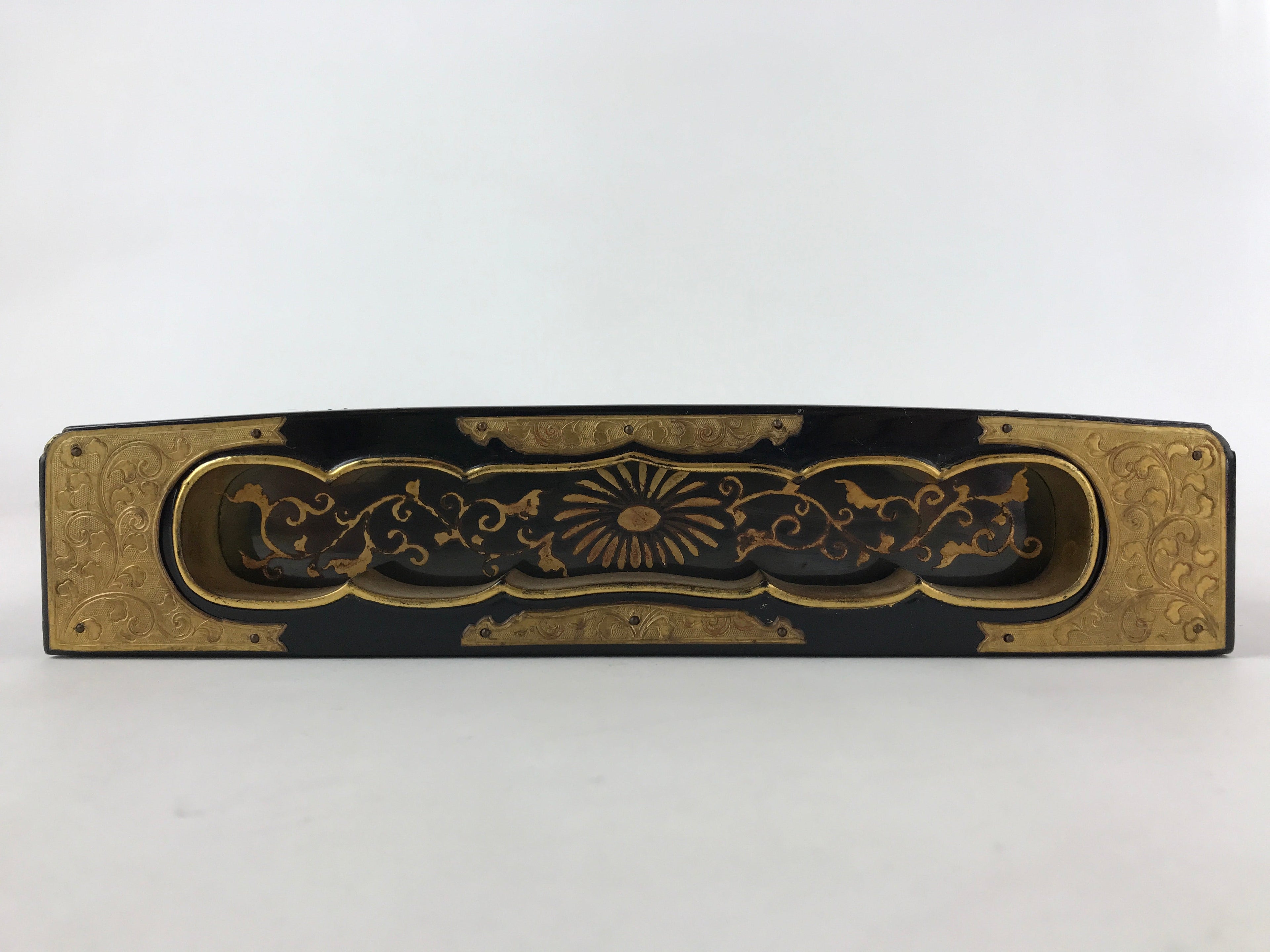 Antique Japanese Buddhist Lacquerware Lidded Box Wood Gobunshobako Gold FB78