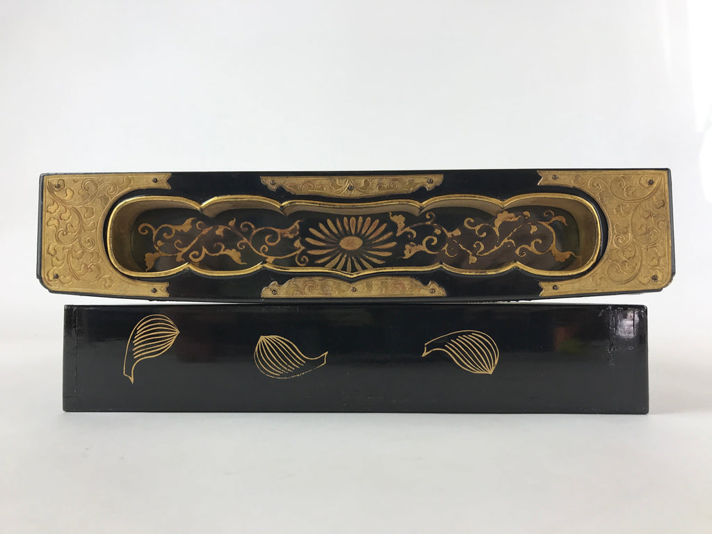 Antique Japanese Buddhist Lacquerware Lidded Box Wood Gobunshobako Gold FB78
