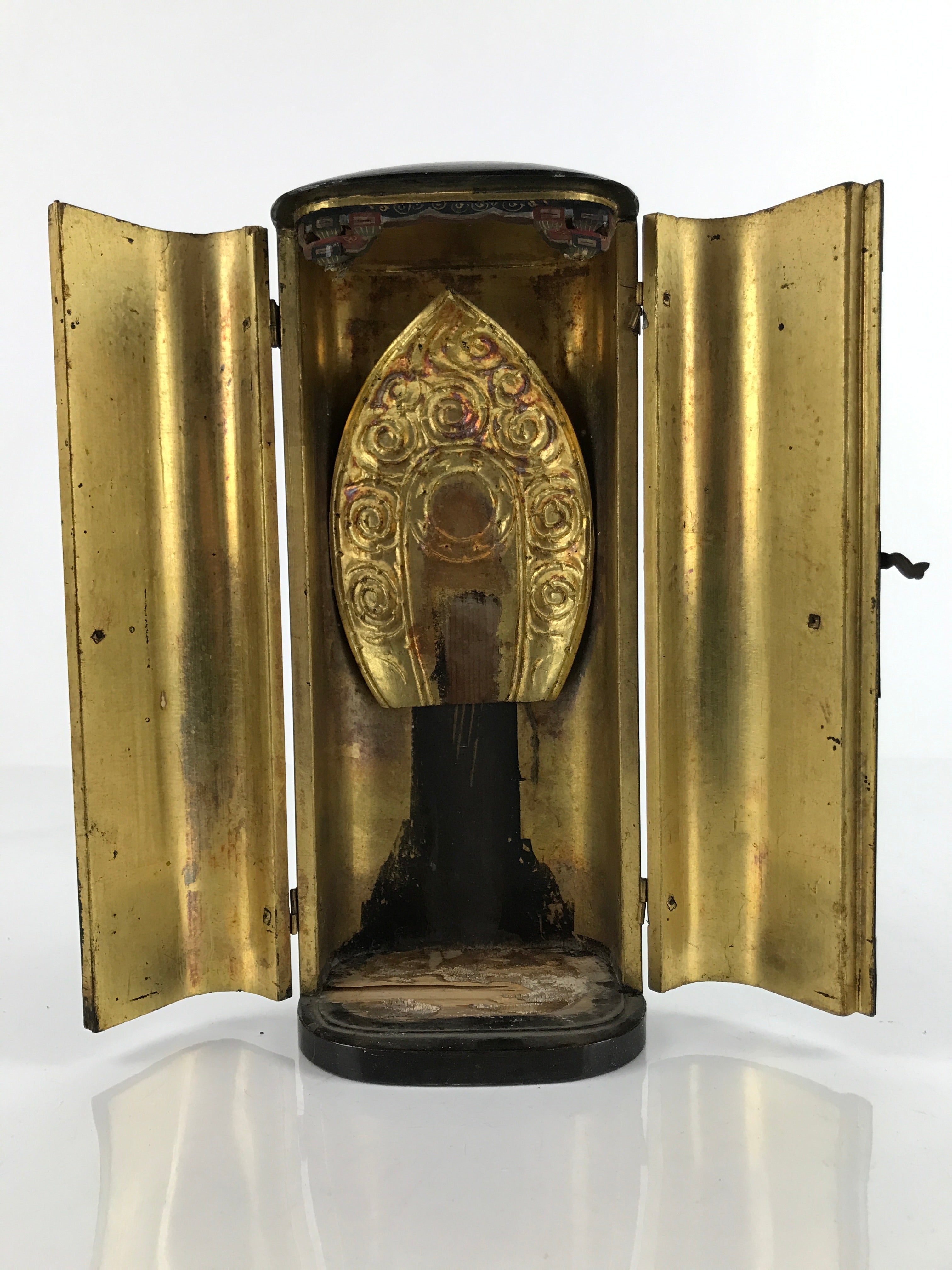 Antique Japanese Buddhist Wood Zushi Shrine Reliquary Box Black Gold BA310